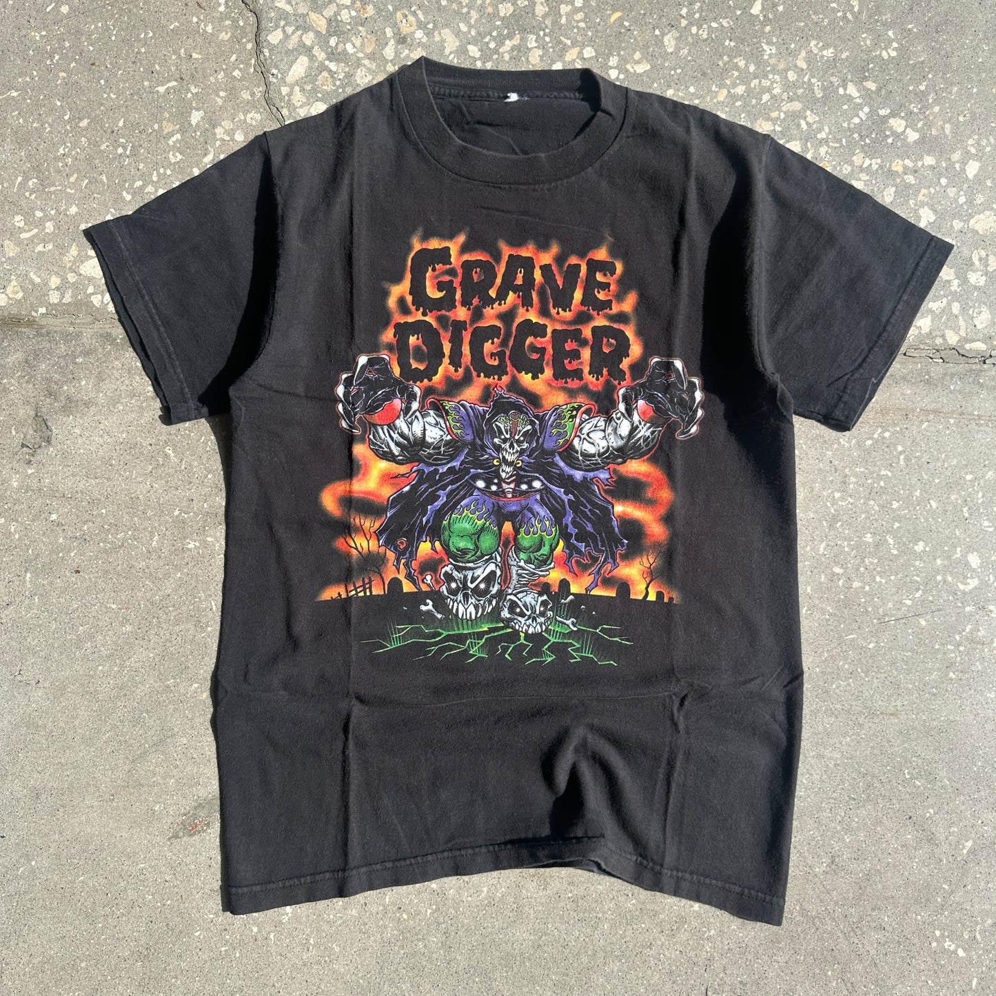 Y2K Grave Digger Flame Monster Truck Tee (Minimal-Wear)