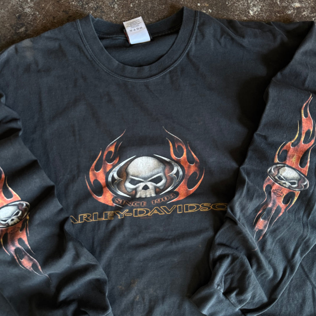 Y2K Harley Davidson Flame Skull Longsleeve (XXL)