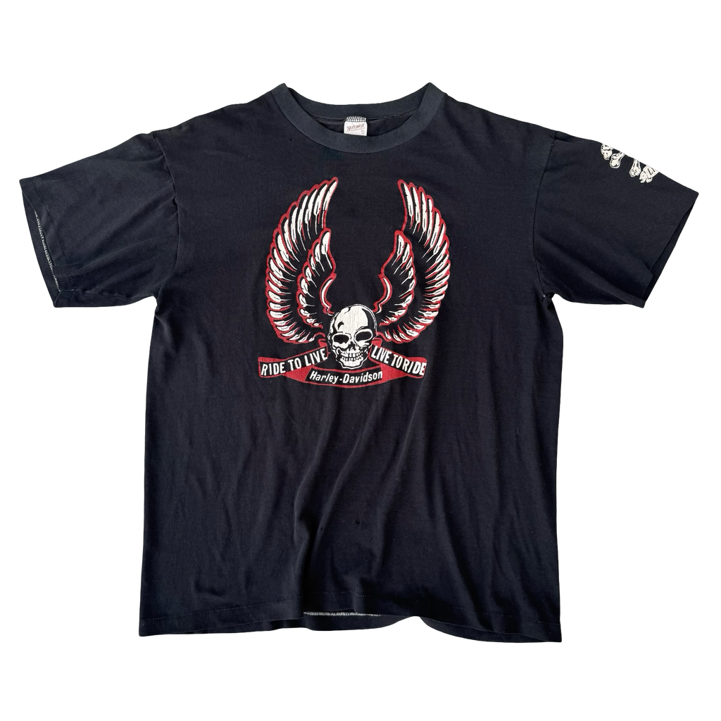 80’s Harley “Ride to Live” Winged Skull Tee Size L