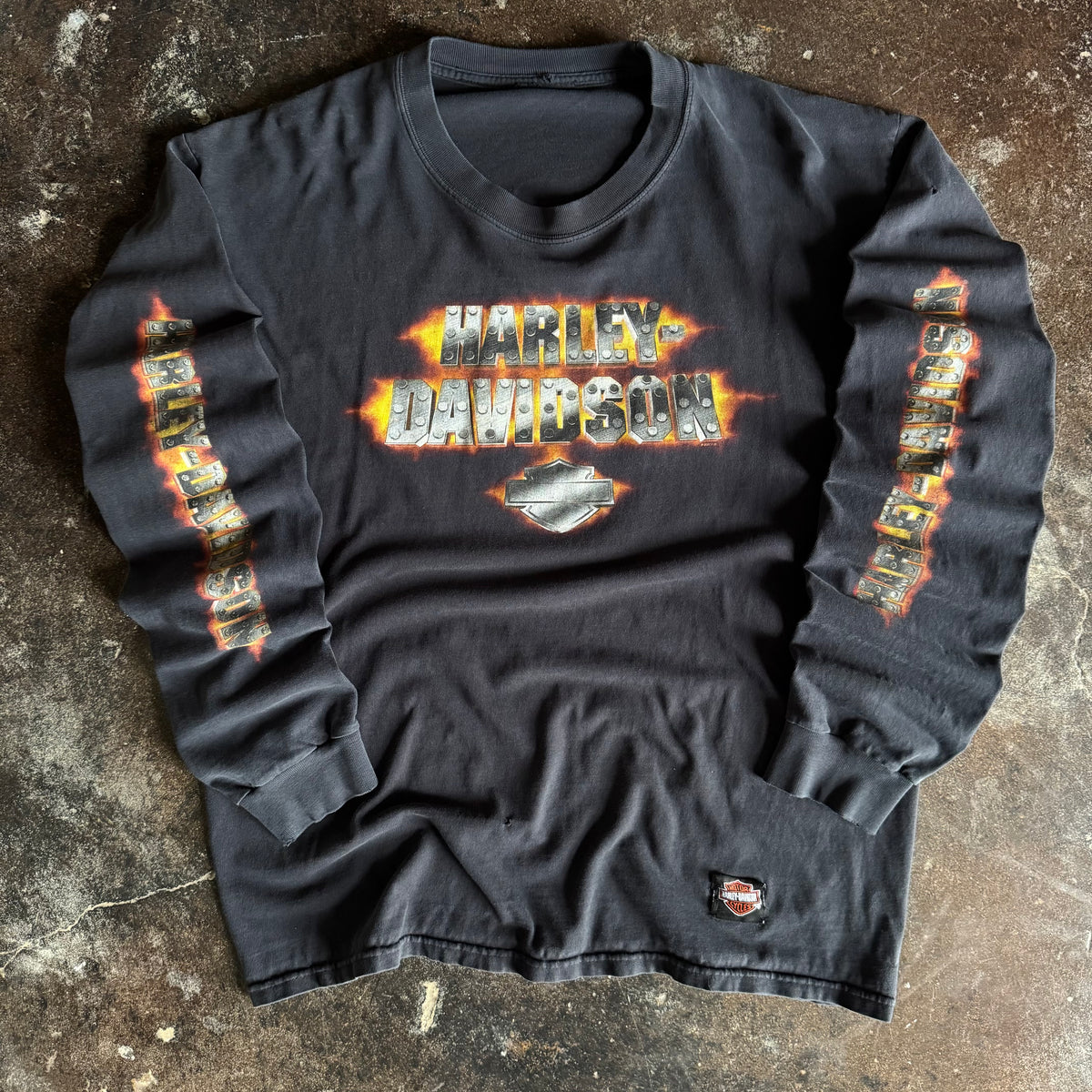 Y2K Harley Flaming Steel Long Sleeve Tee (L)