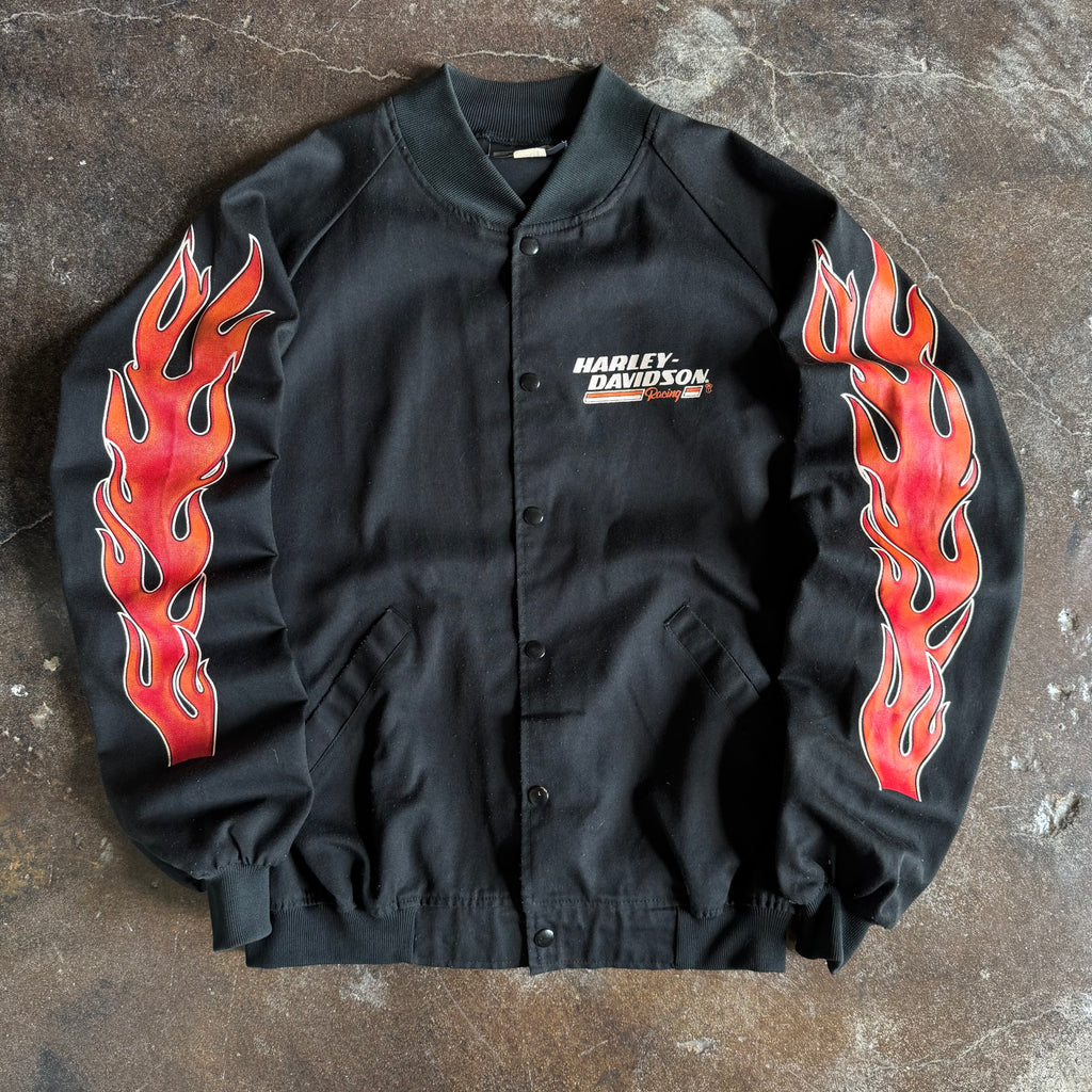 80’s Harley Flame Sleeve Button-Up Racing Jacket (XL)