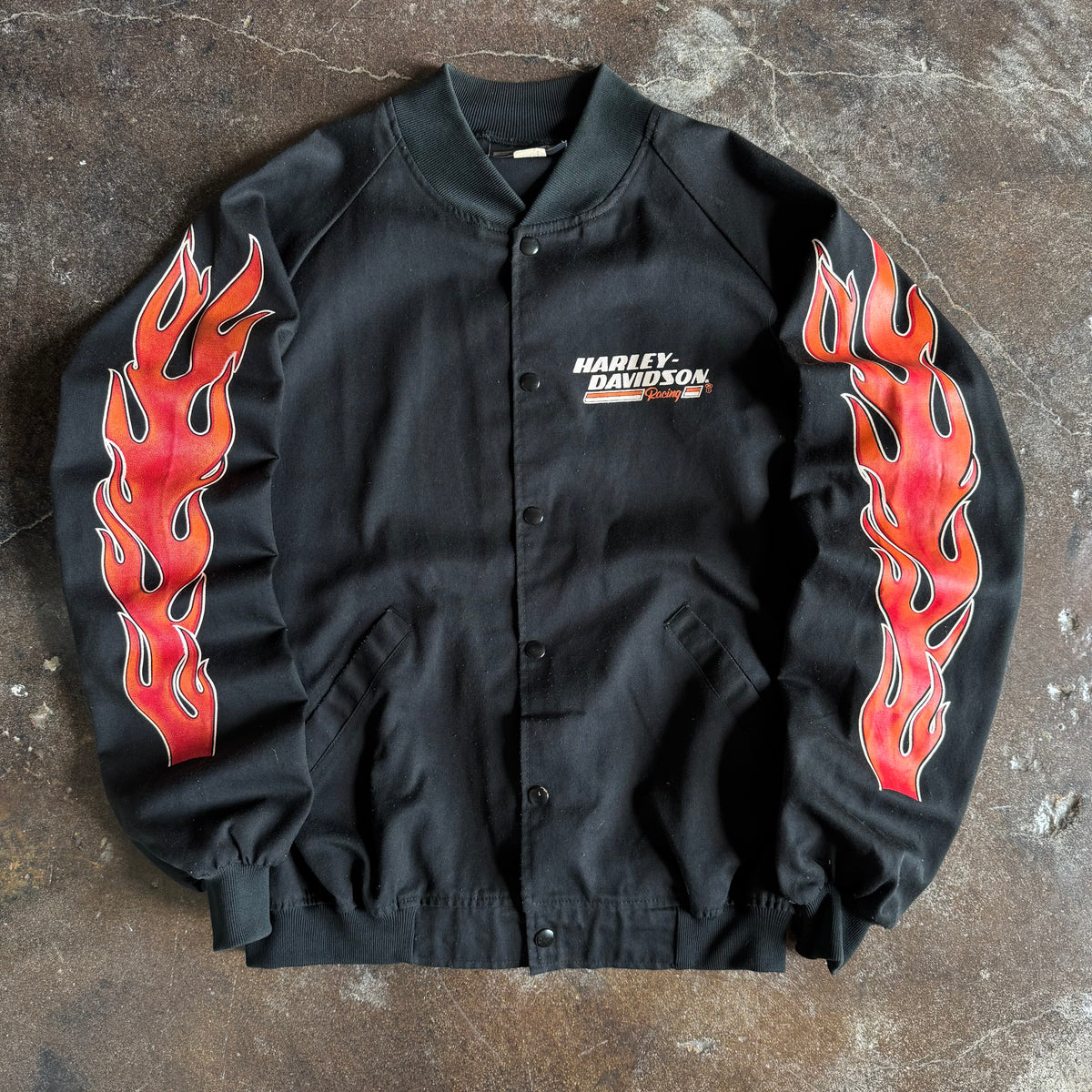 80’s Harley Flame Sleeve Button-Up Racing Jacket (XL)