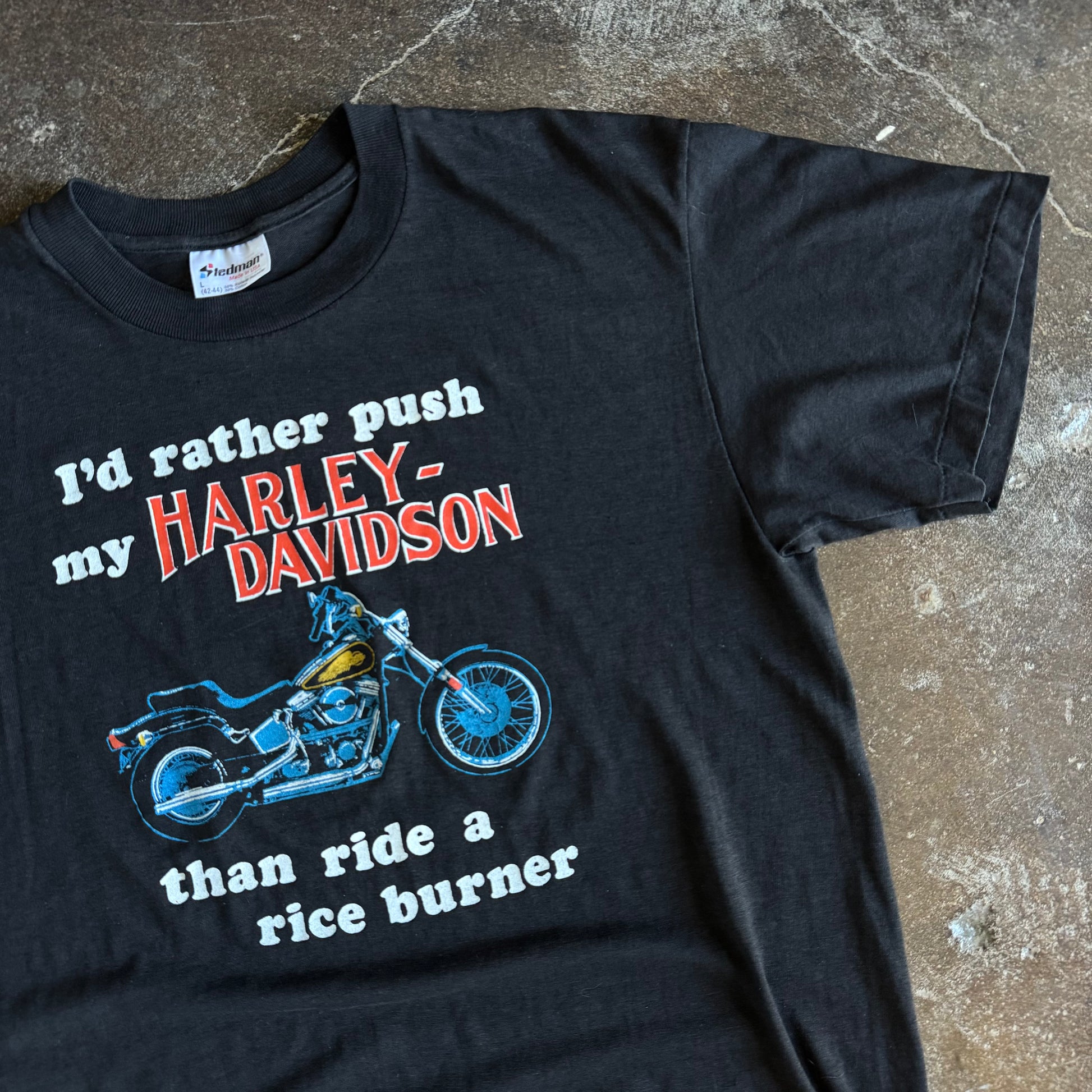 80’s Harley Push My Harley “Rice Burner” Tee (L)