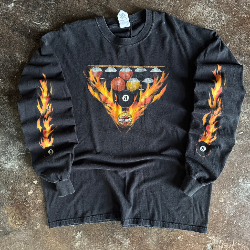 Y2K Harley Flaming 8 Ball Illinois Pool Longsleeve Tee (XL)