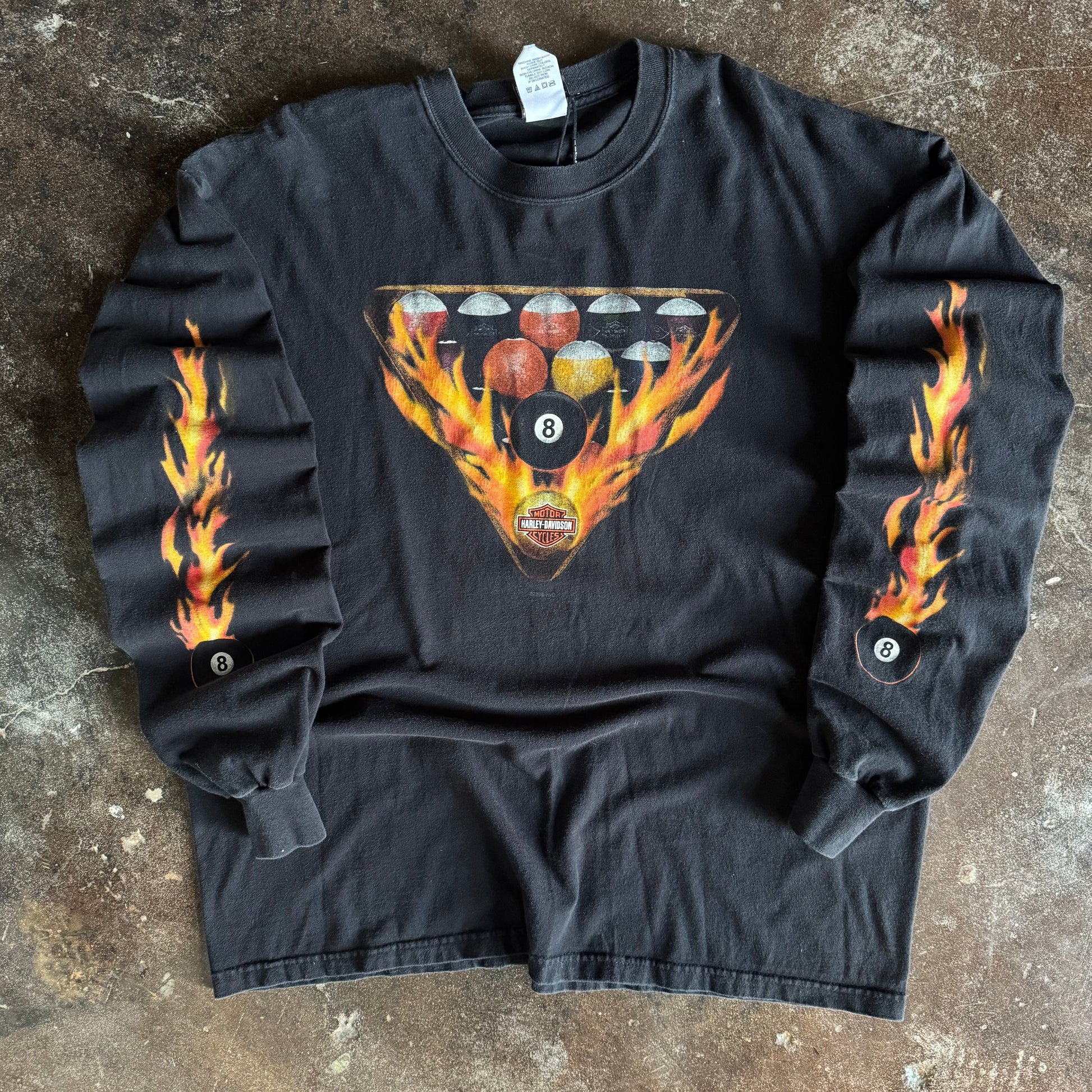 Y2K Harley Flaming 8 Ball Illinois Pool Longsleeve Tee (XL)