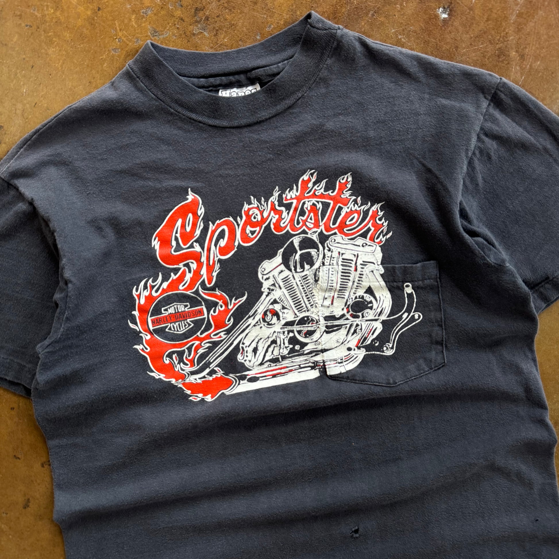 80’s Harley Davidson Sportster Flame Pocket Tee (M)