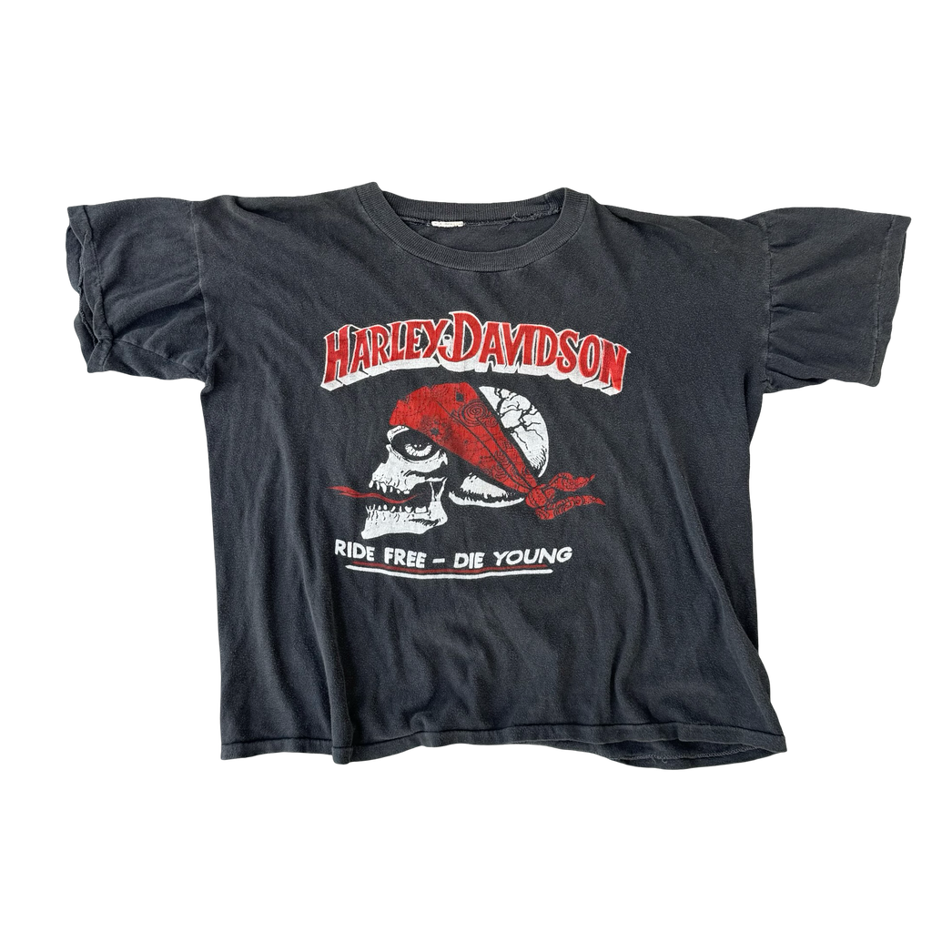 Harley Davidson “Ride Free - Die Young” Bandana Skull Tee Size M