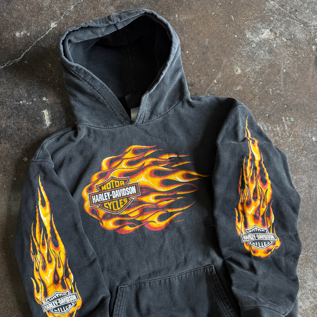 Y2K Harley Davidson Rushing Flames Hoodie (M)