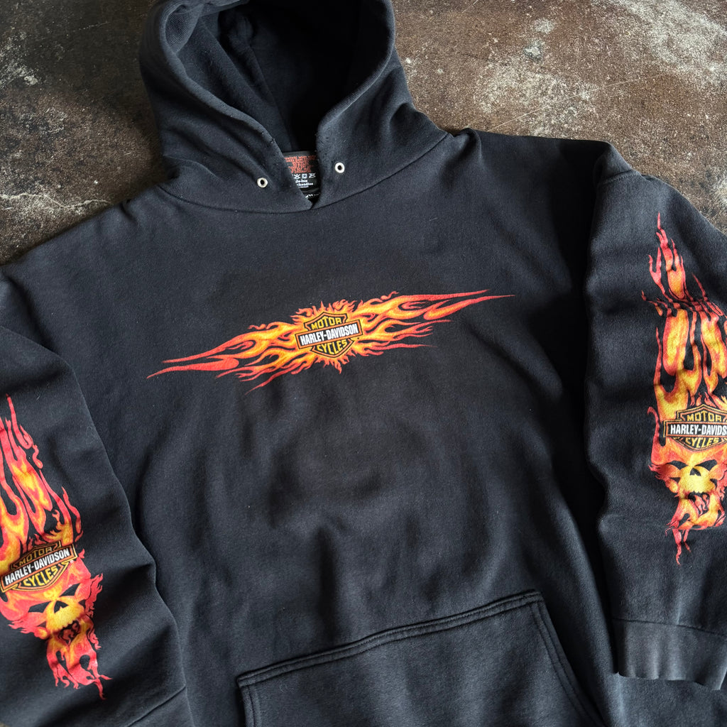 Y2K Harley Davidson Flame Emblem Hoodie (XL)