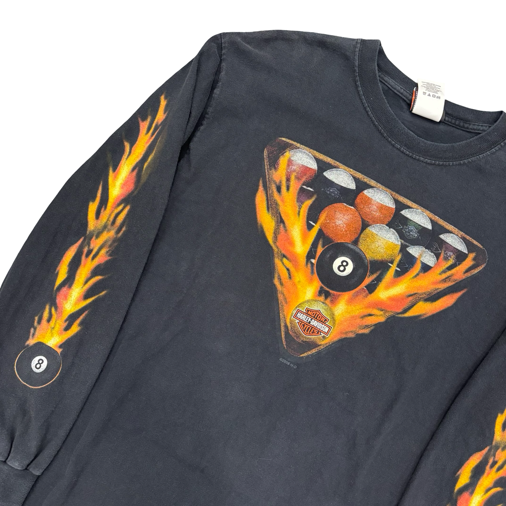 Y2K Harley Pool Ball Flaming Longsleeve Tee Size M