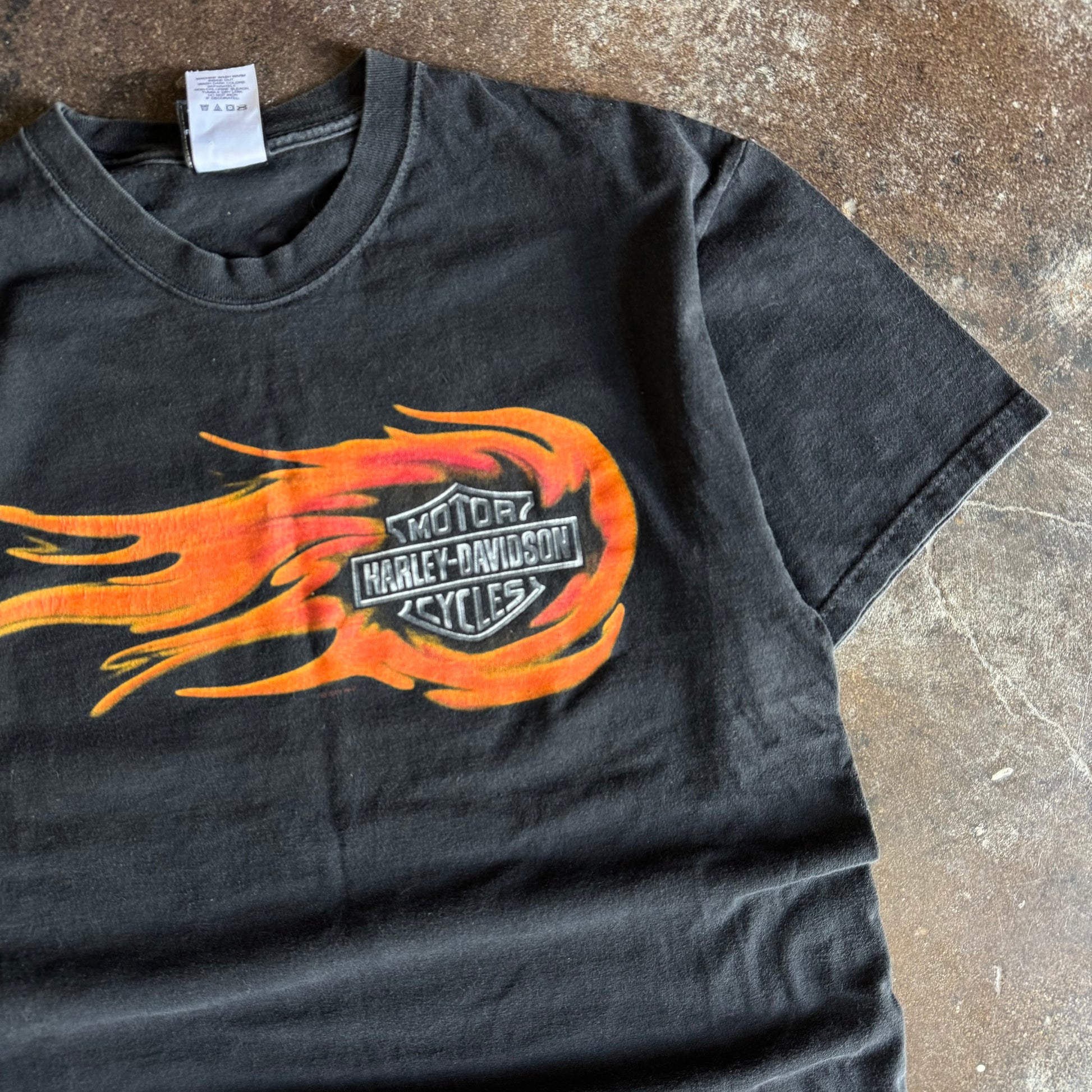 Y2K Harley Davidson Rushing Flame Emblem Tee (L)
