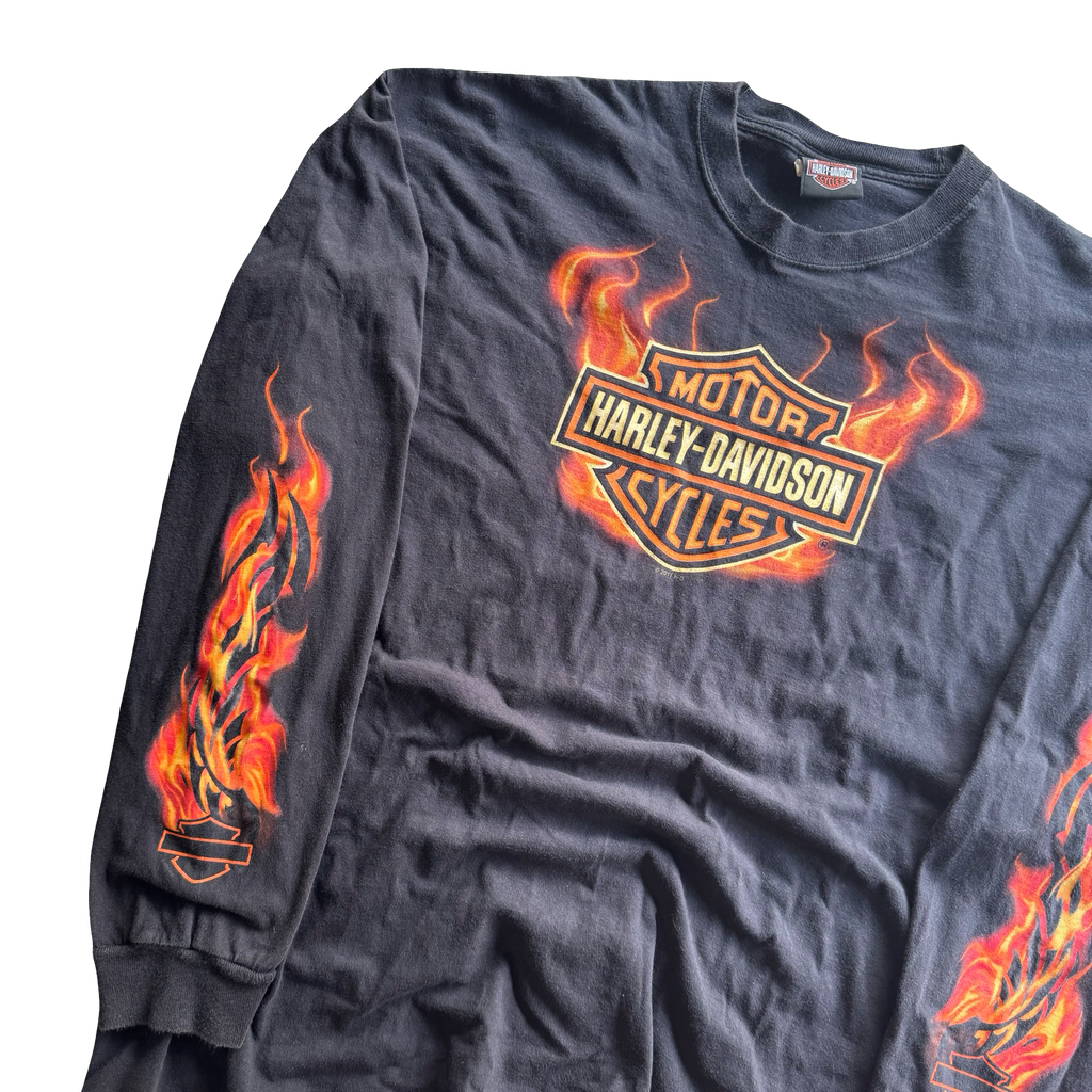 Y2K Harley Flame Emblem Longsleeve Tee Size XL
