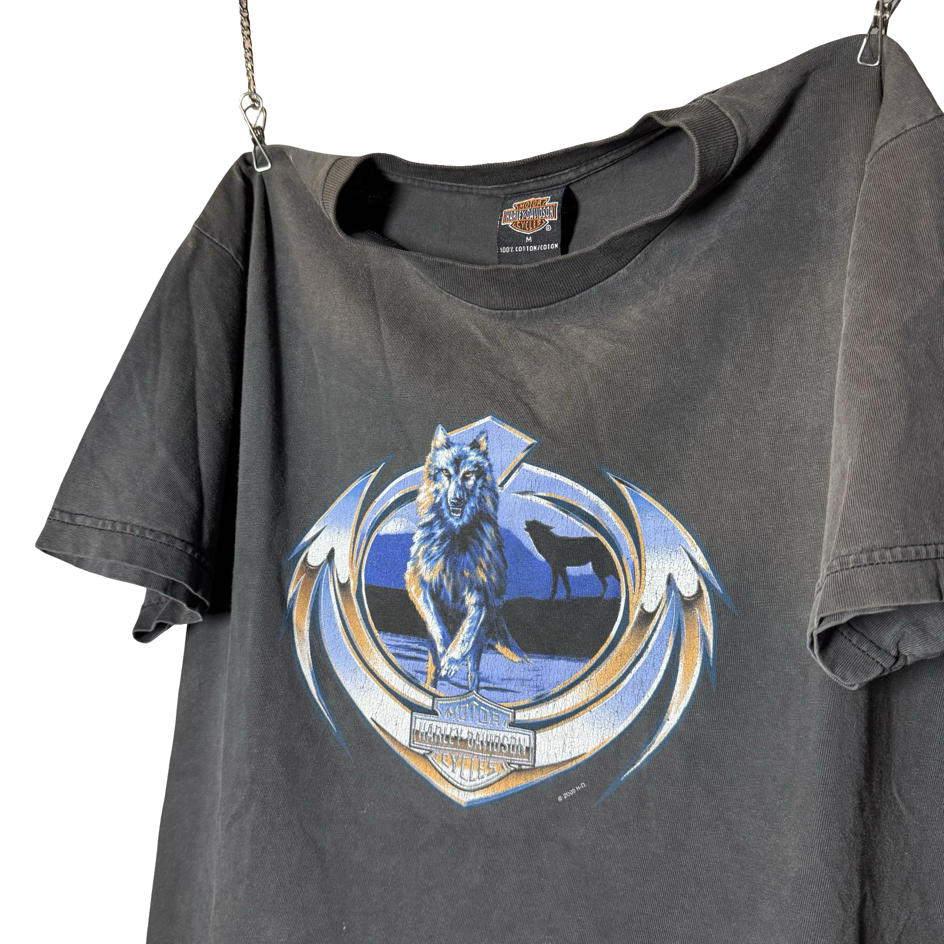 Y2K Harley Sun Faded Wolf Tee Size M