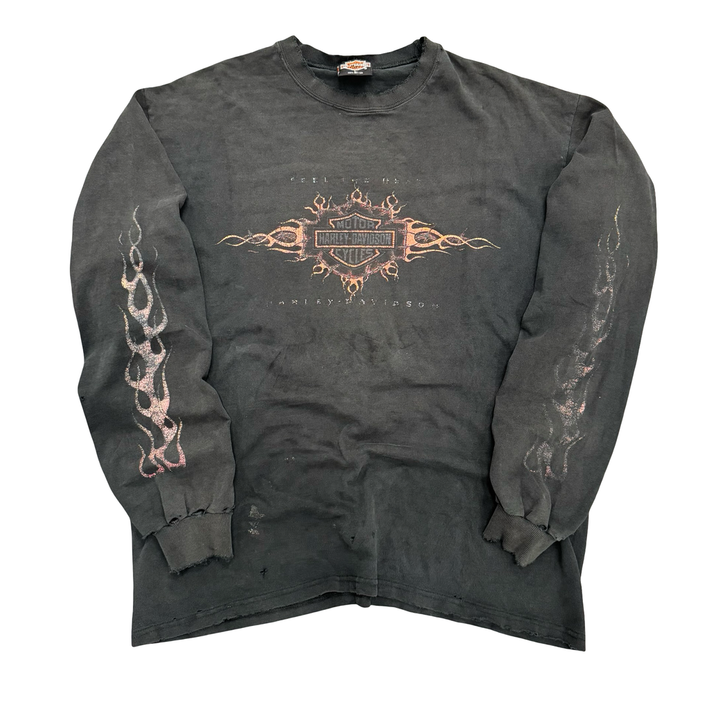 90’s Feel the Heat Harley Thrashed Longsleeve Tee Size XL