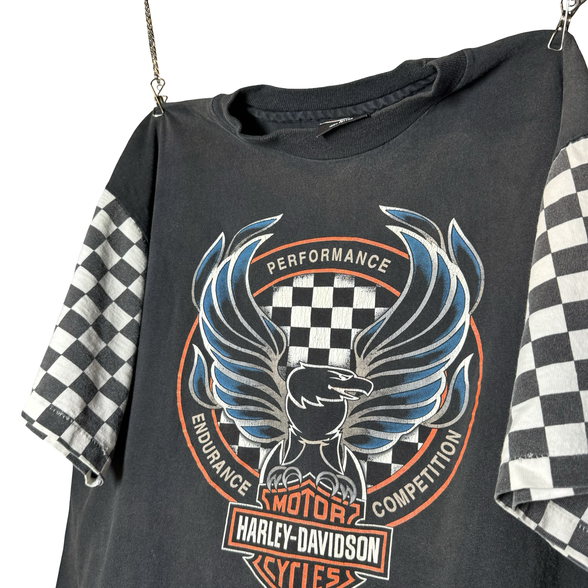 90’s Harley Checkered Sleeve Competition Tee Size L