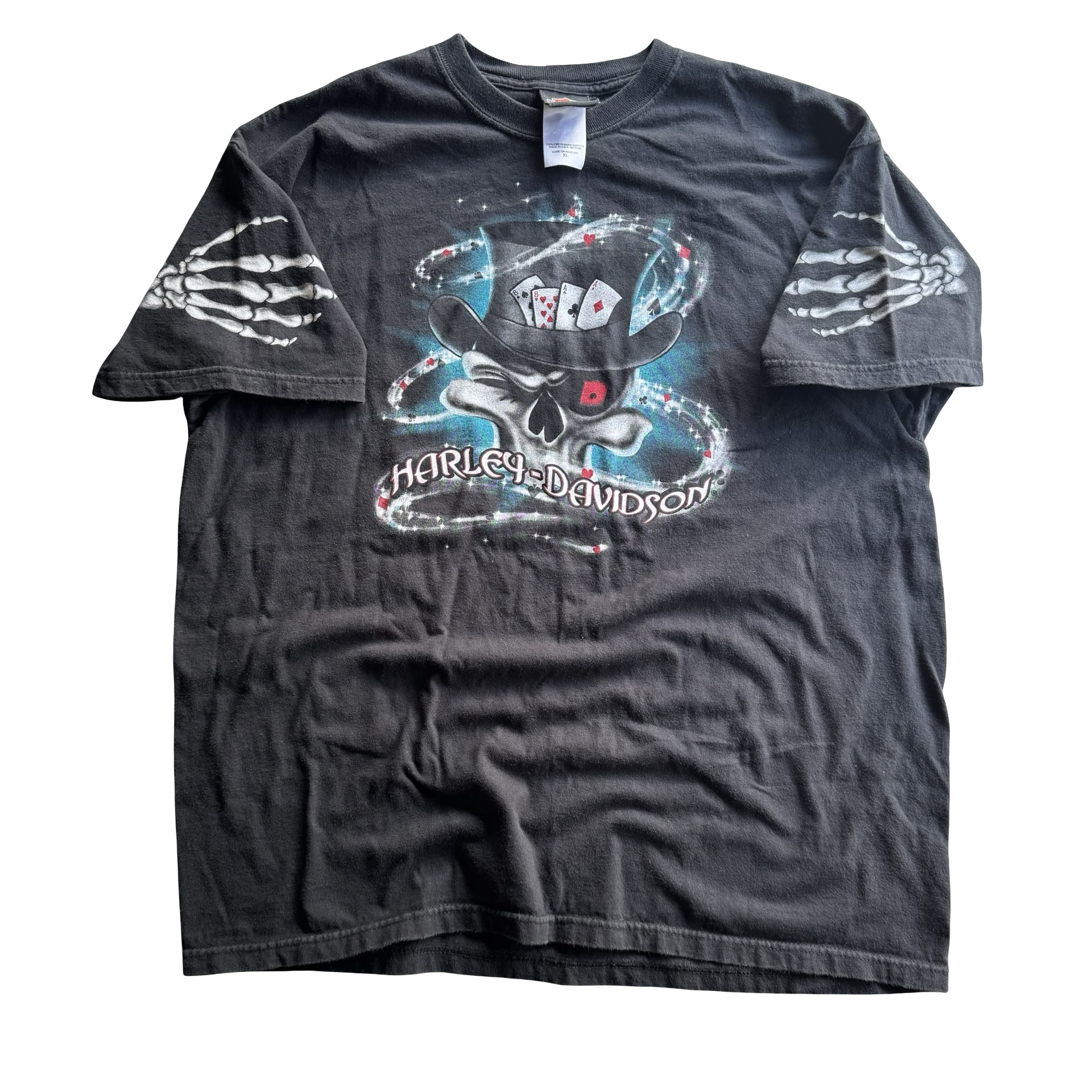 Y2K Harley Poker Skull Sleeve Hit Tee Size XL