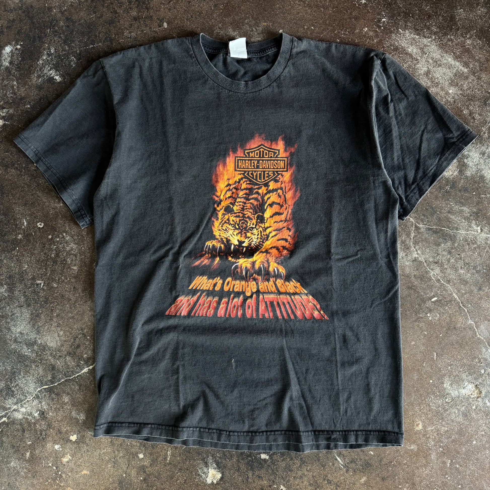 Y2K Harley Flaming Tiger “Attitude” Tee (XL)