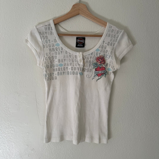 Y2K Women’s Harley Flower Heart Button Top Size S
