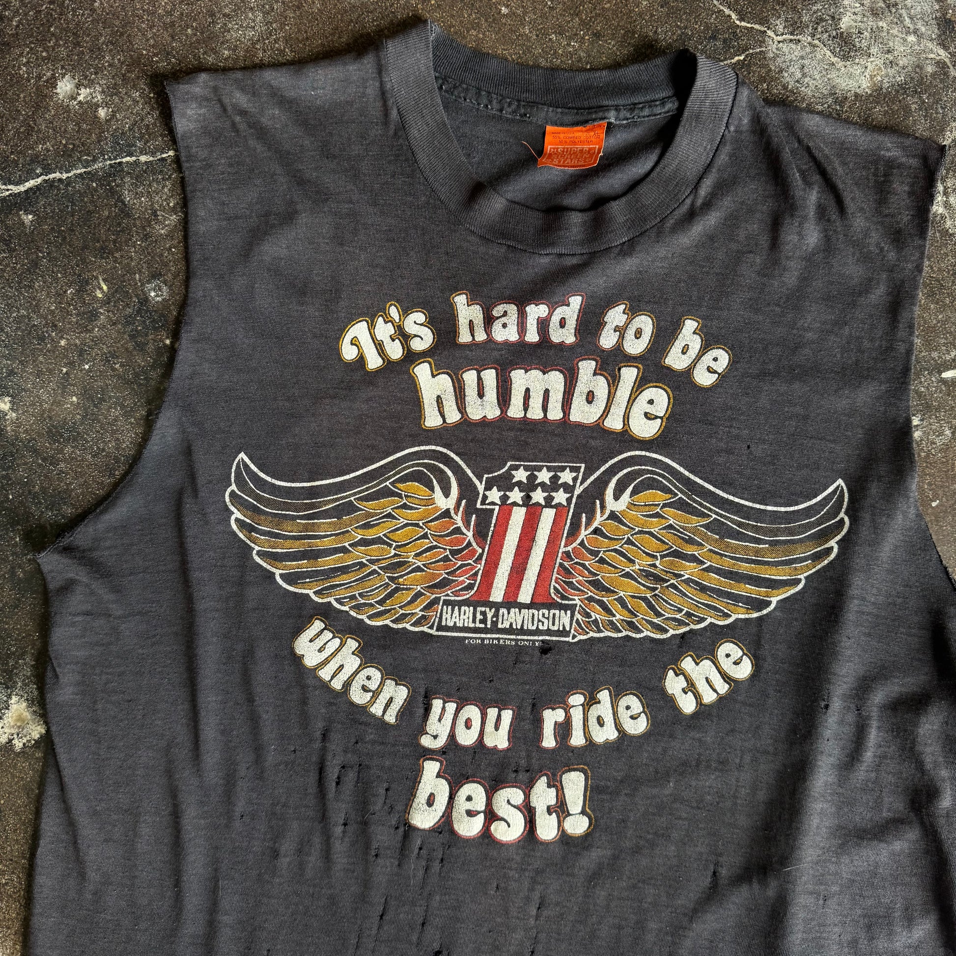80’s Harley “Hard to Be Humble” Thrashed Cut-Off Tee (XL)