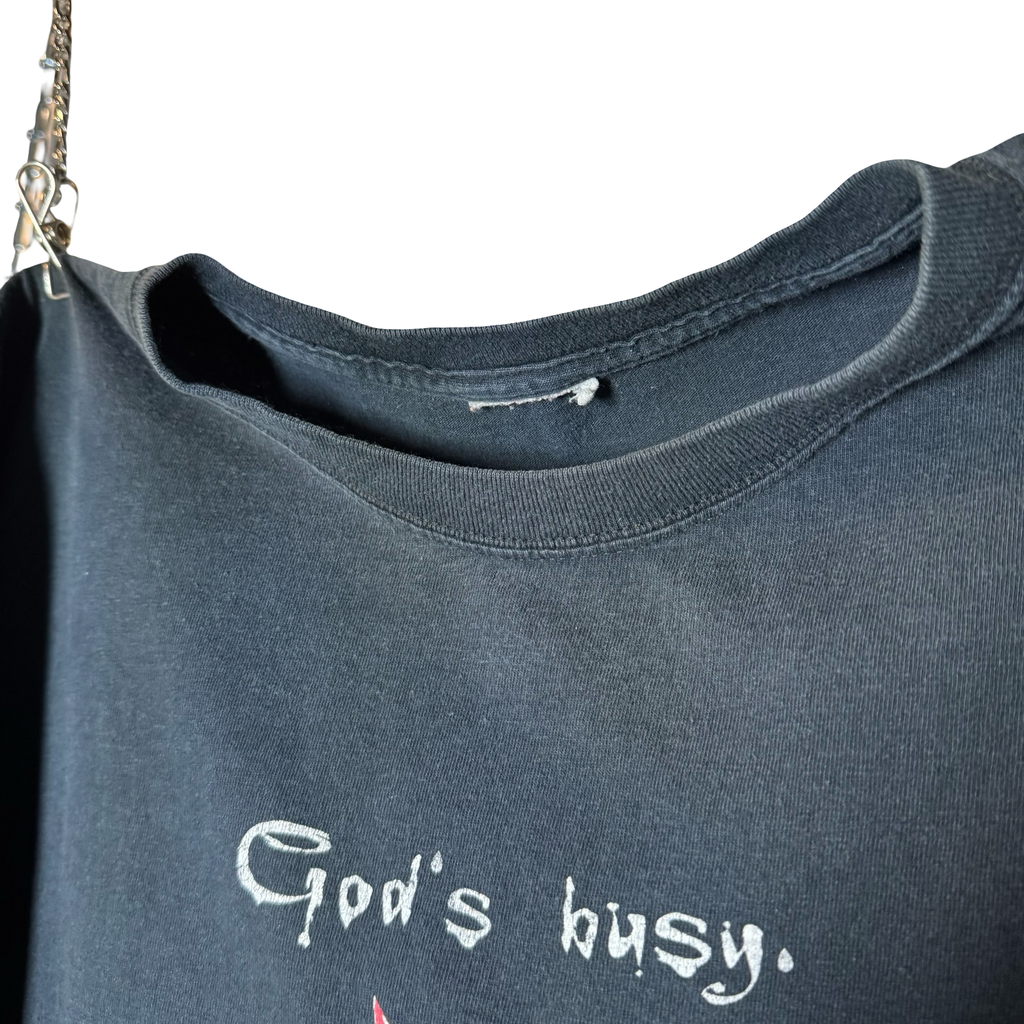 Y2K God’s Busy “Can I Help You?” Devil Tee Size L