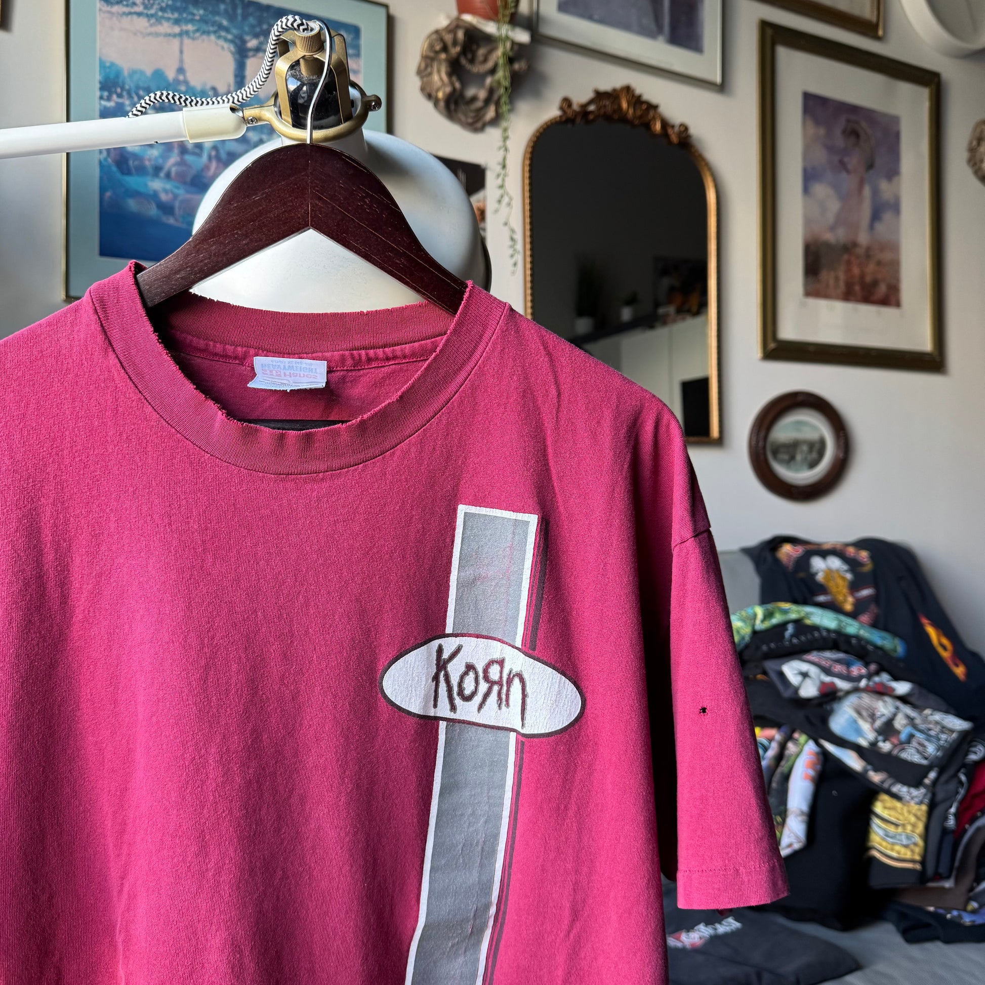 90’s Korn Logo Band Sun Faded Red Tee Size XL
