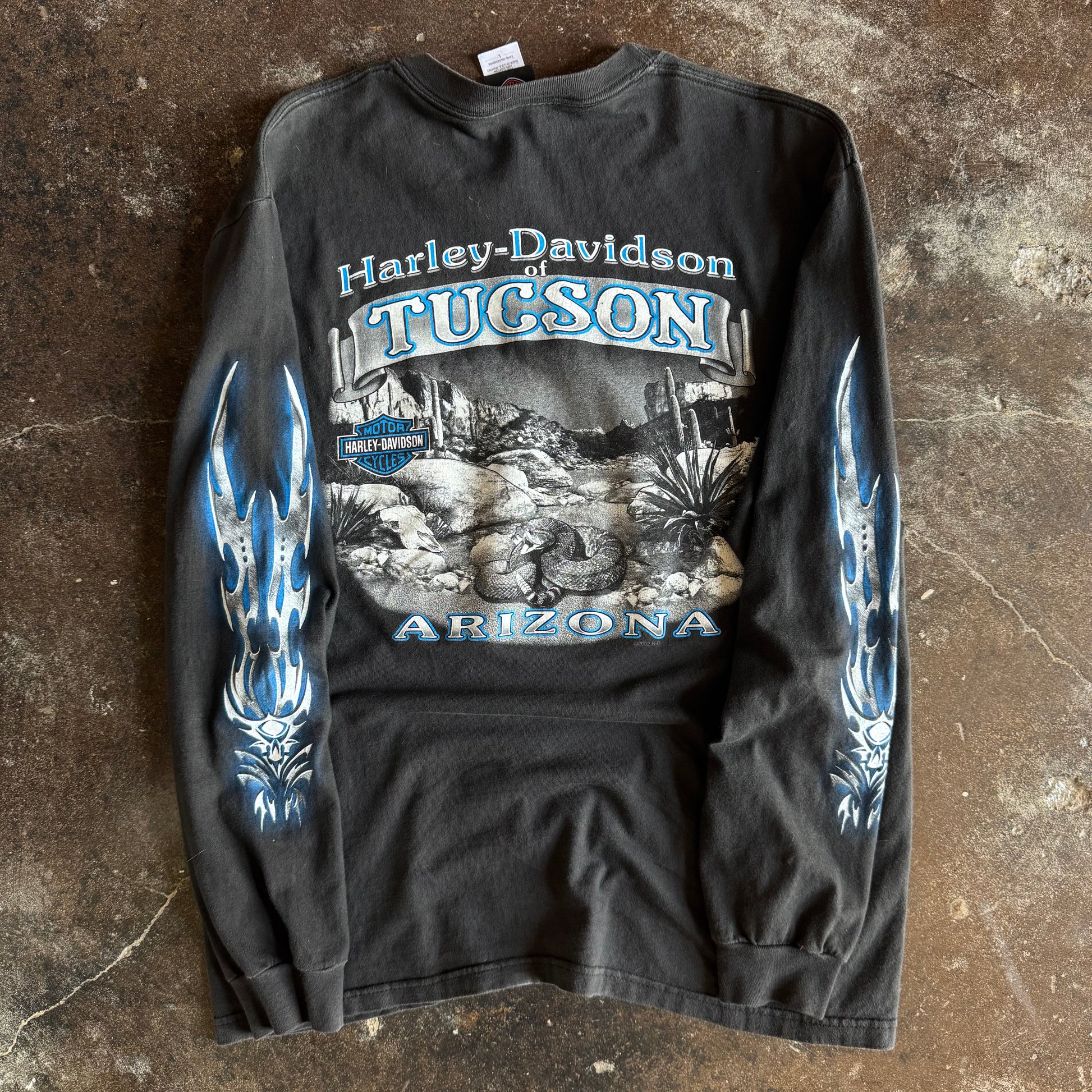 Back view of vintage Harley-Davidson flaming blades longsleeve