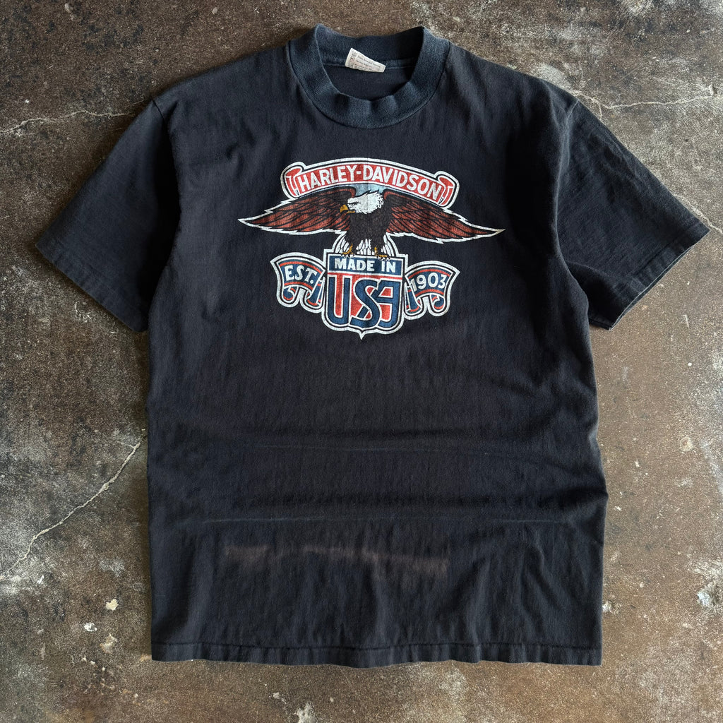 Vintage 1980s Harley-Davidson Established 1903 Made in USA eagle t-shirt from Oklahoma City on black
