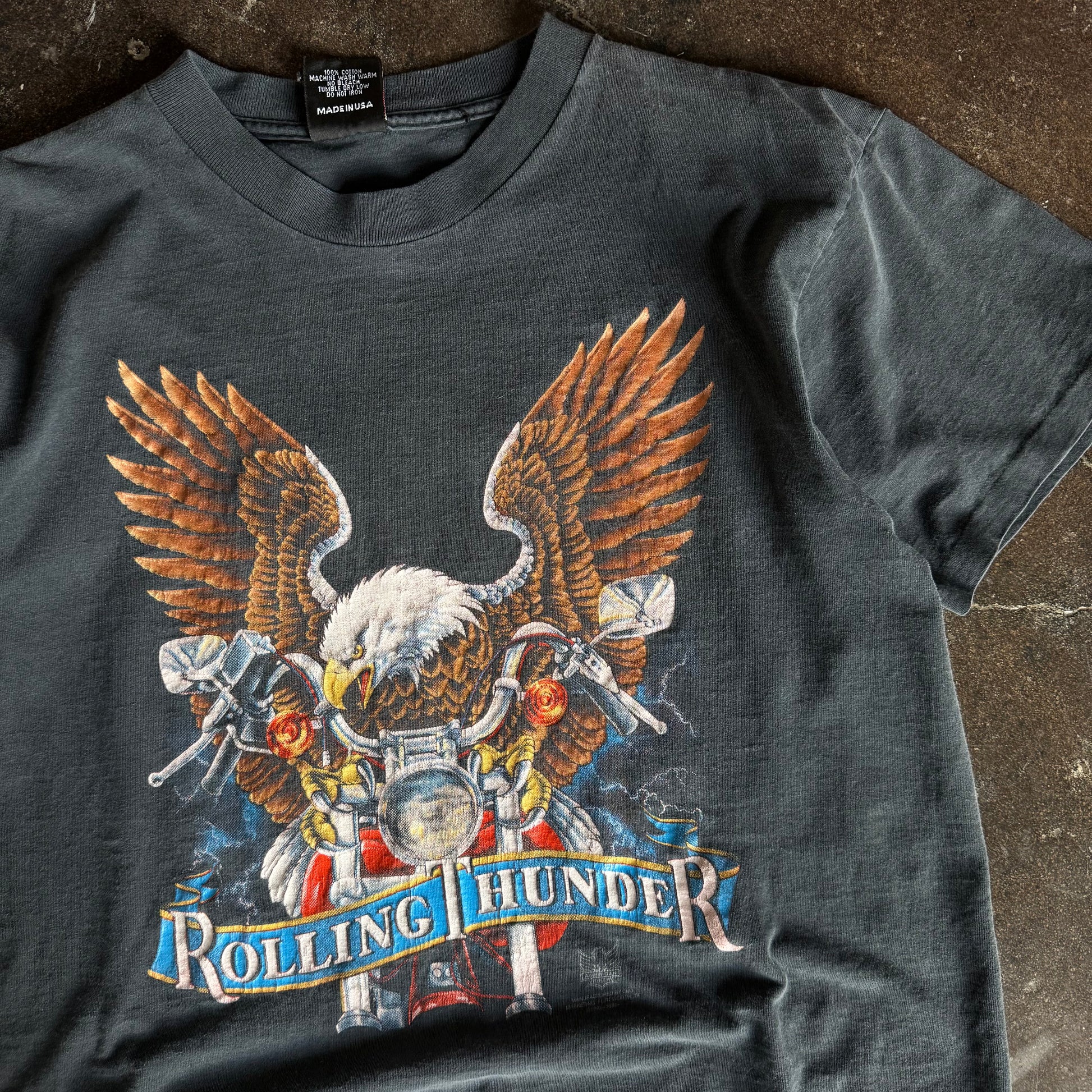 90’s Harley 3D Emblem Rolling Thunder Sun Faded Tee (L)