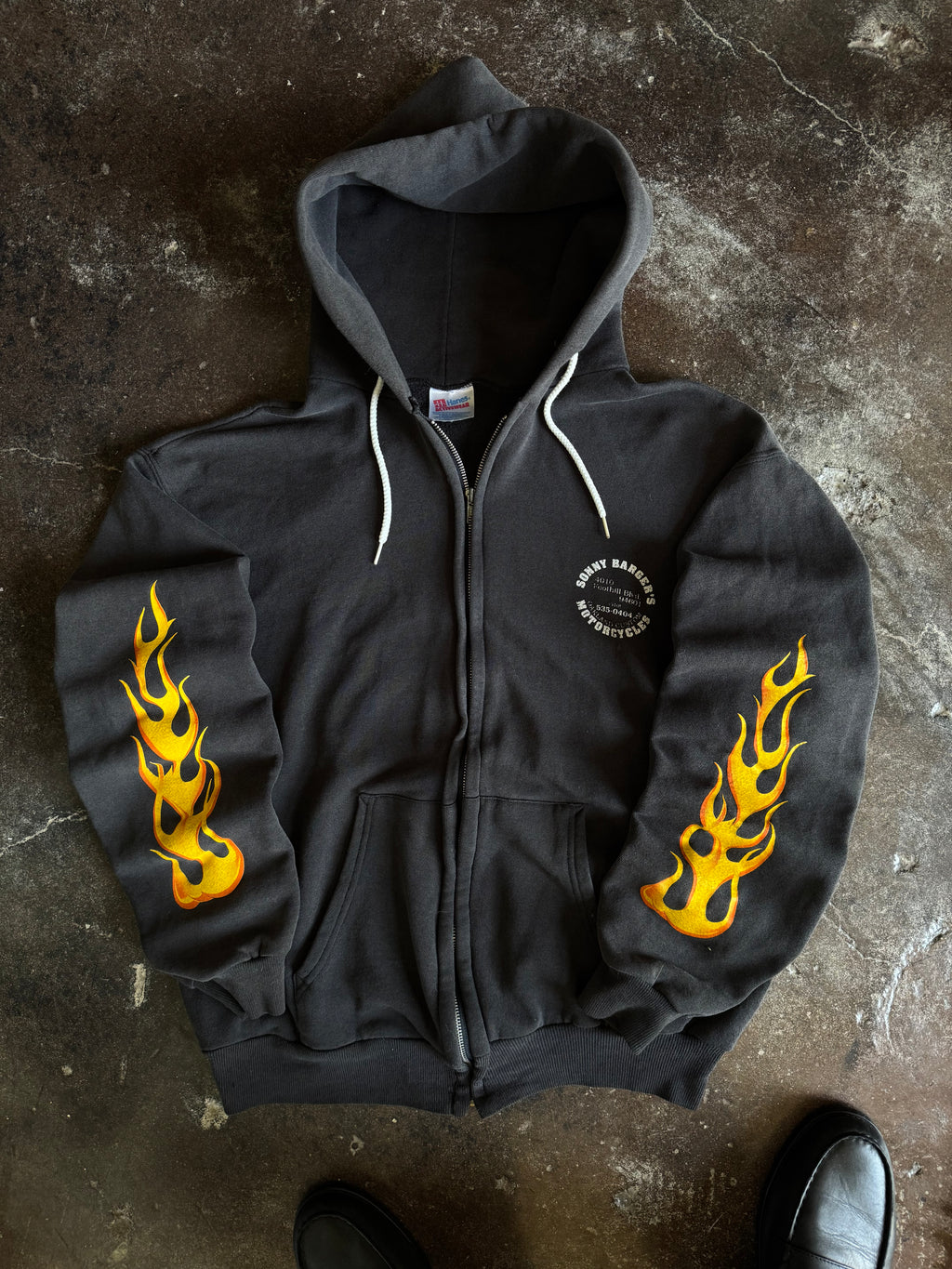90’s Sonny Barger Motorcycles Zip Up Flame Hoodie (XL)