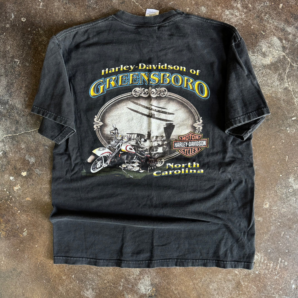 Y2K Harley Davidson Rushing Flame Emblem Tee (L)