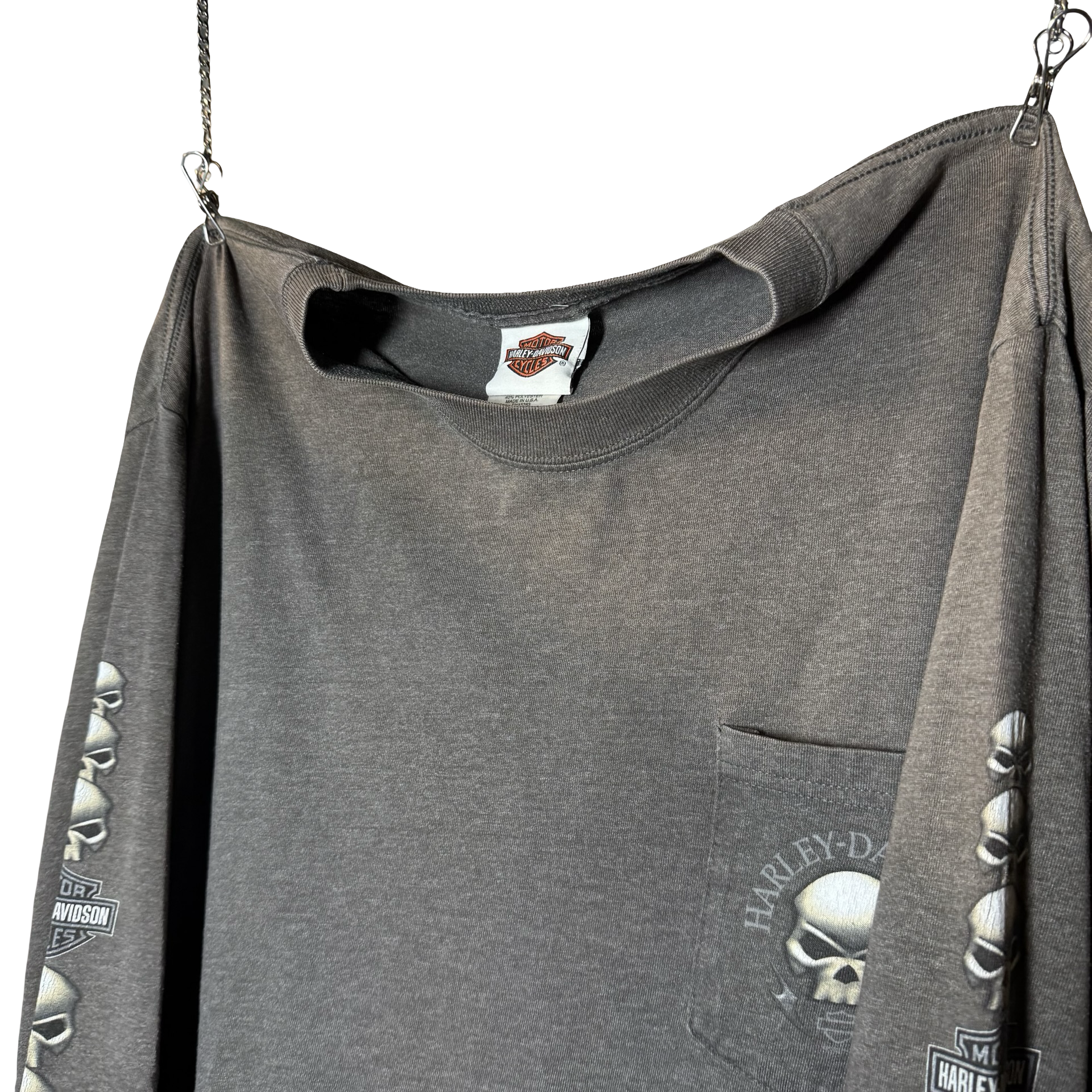 Y2K Harley Grey Skull Pile Longsleeve Tee Size L