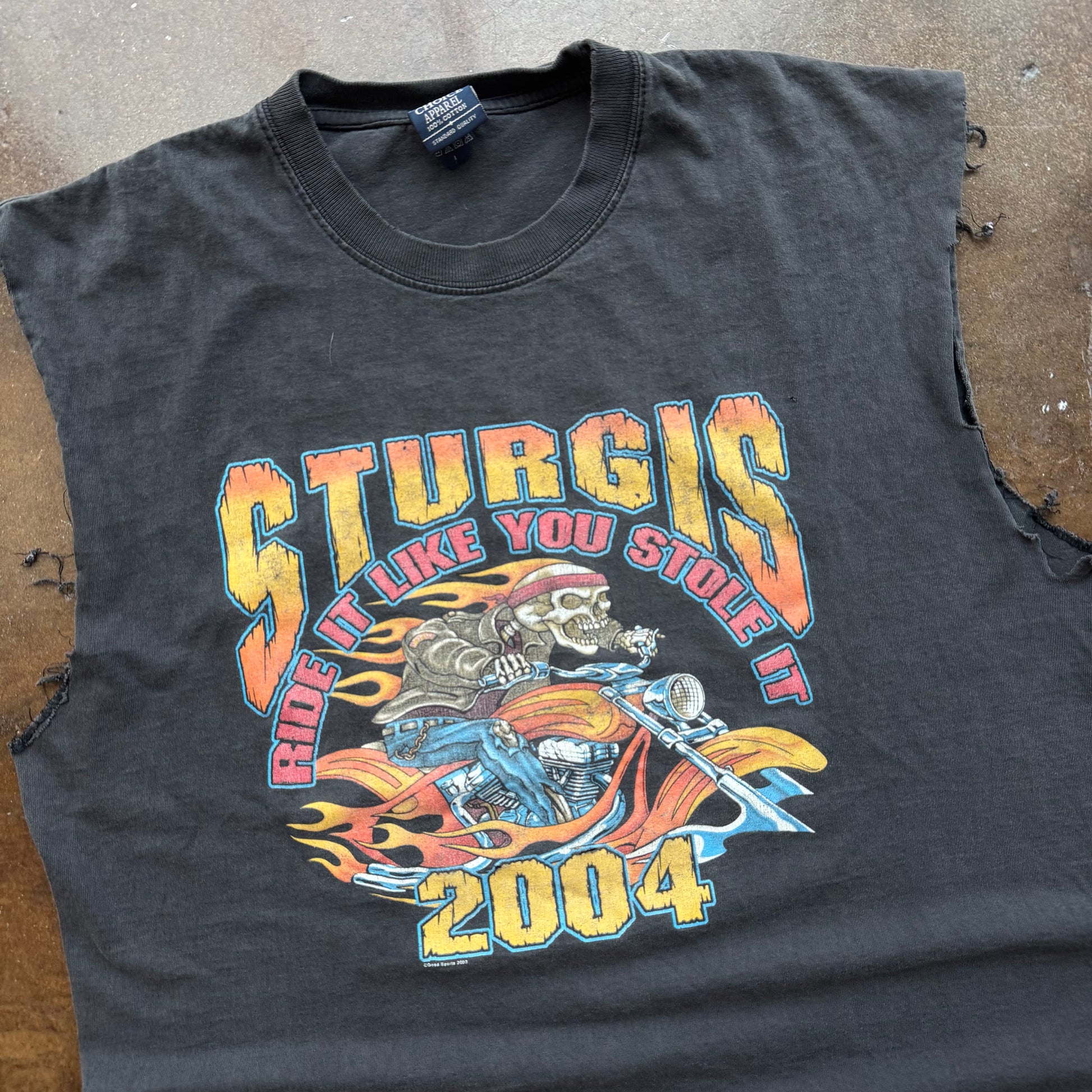 Y2K Sturgis Flaming Skull Cutoff (L)