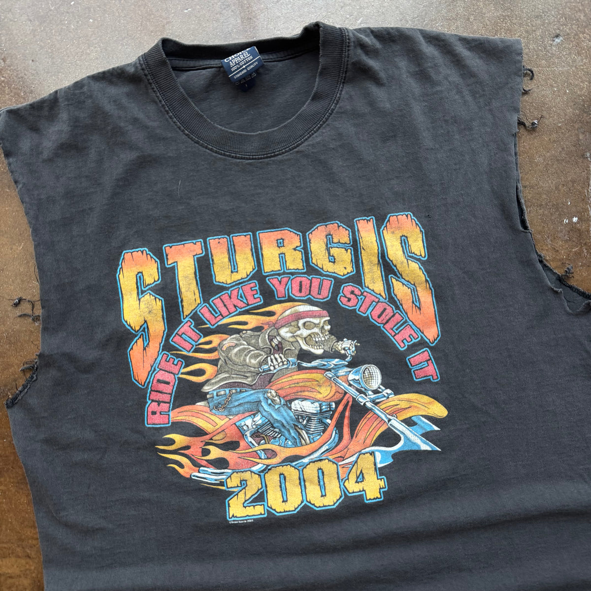 Y2K Sturgis Flaming Skull Cutoff (L)