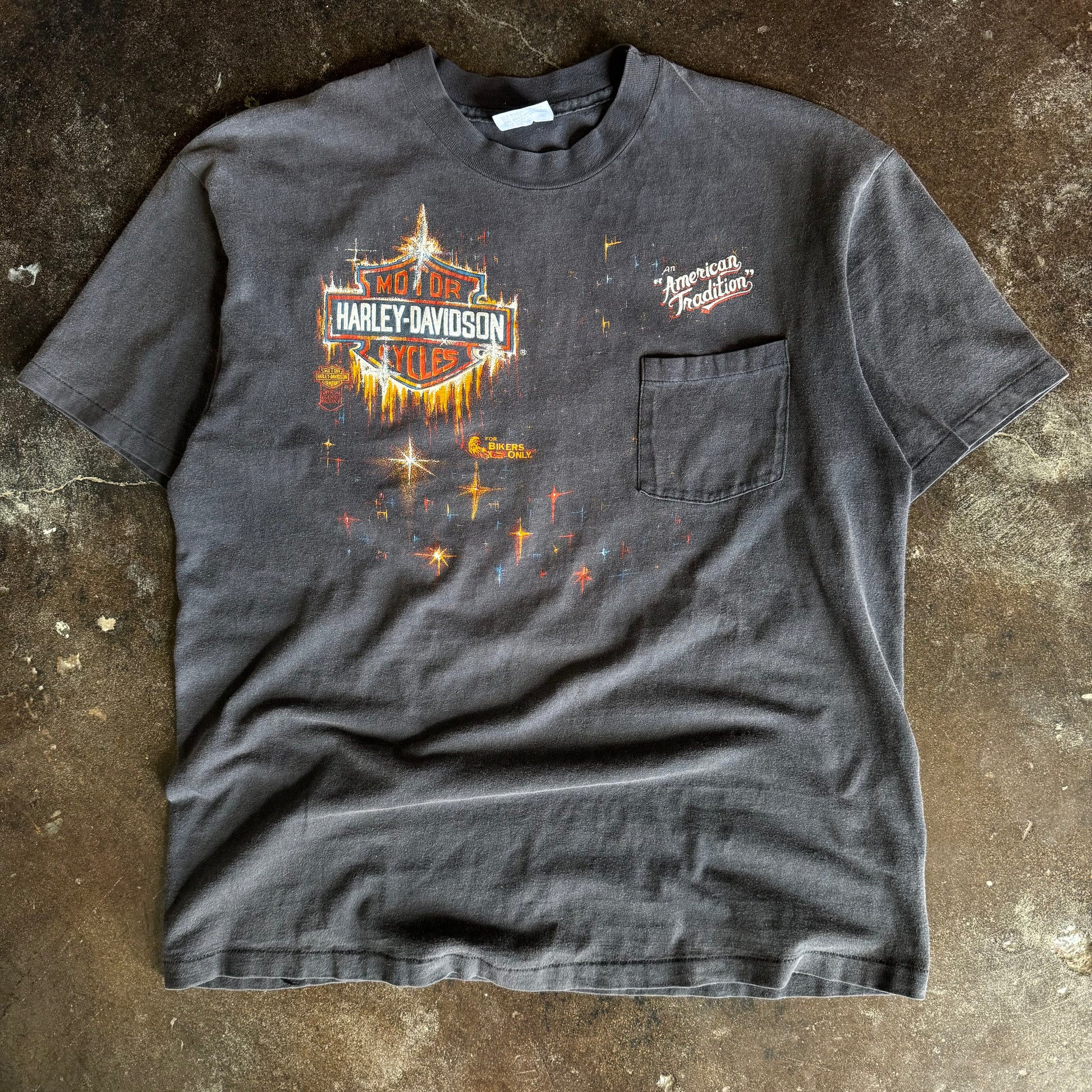 80’s Harley Shining Shield Sun Faded Pocket Tee (XL)