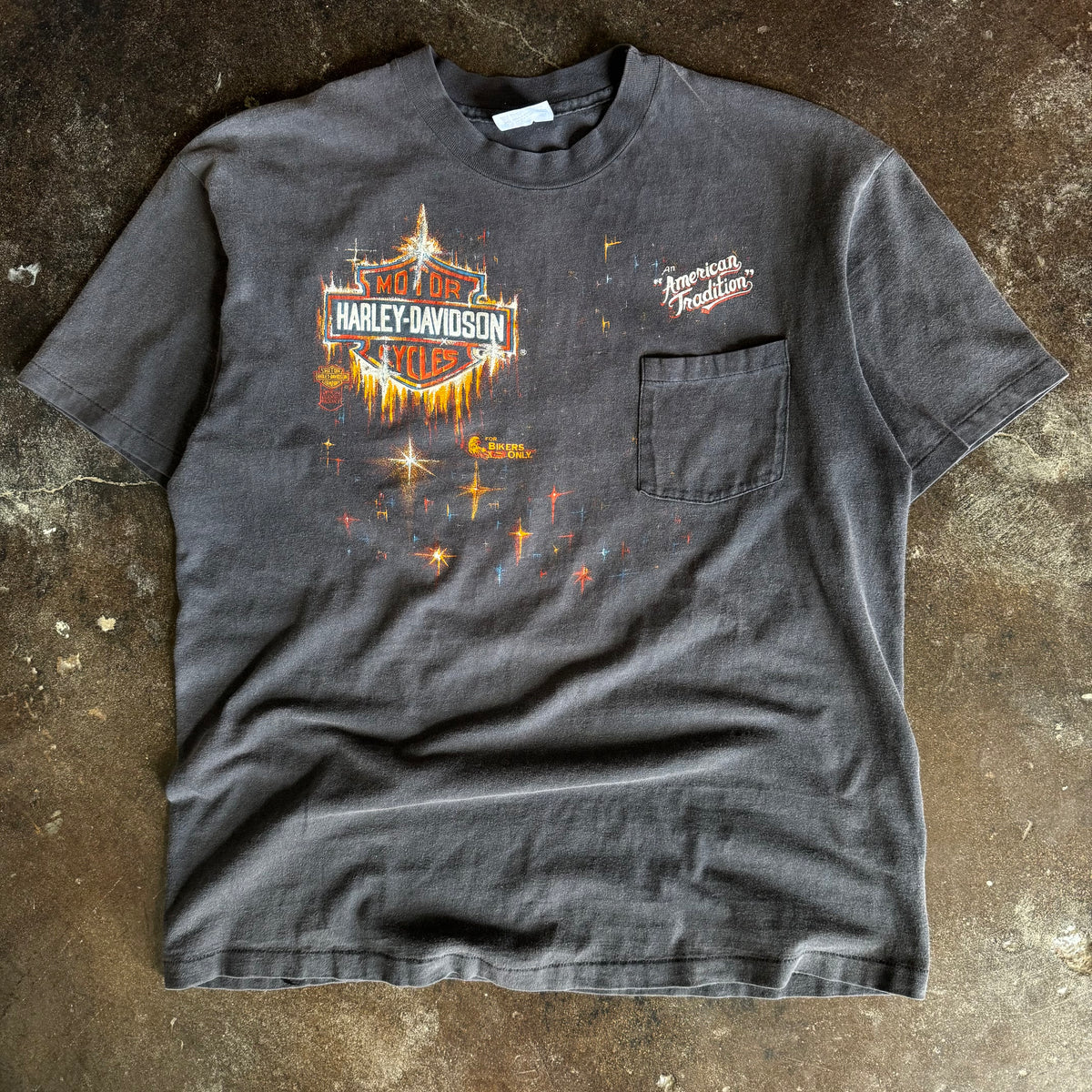 80’s Harley Shining Shield Sun Faded Pocket Tee (XL)