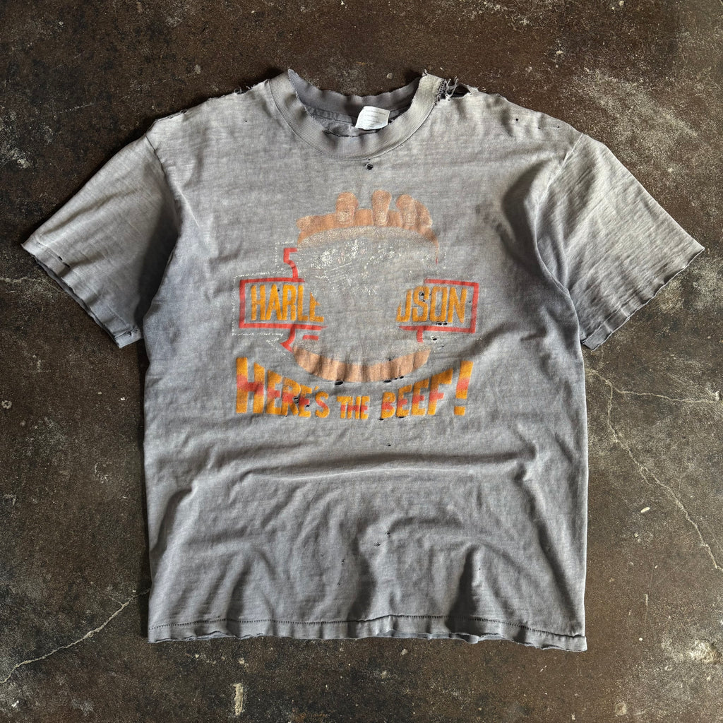 80’s Harley “Here’s the Beef” Thrashed & Faded Tee (L)