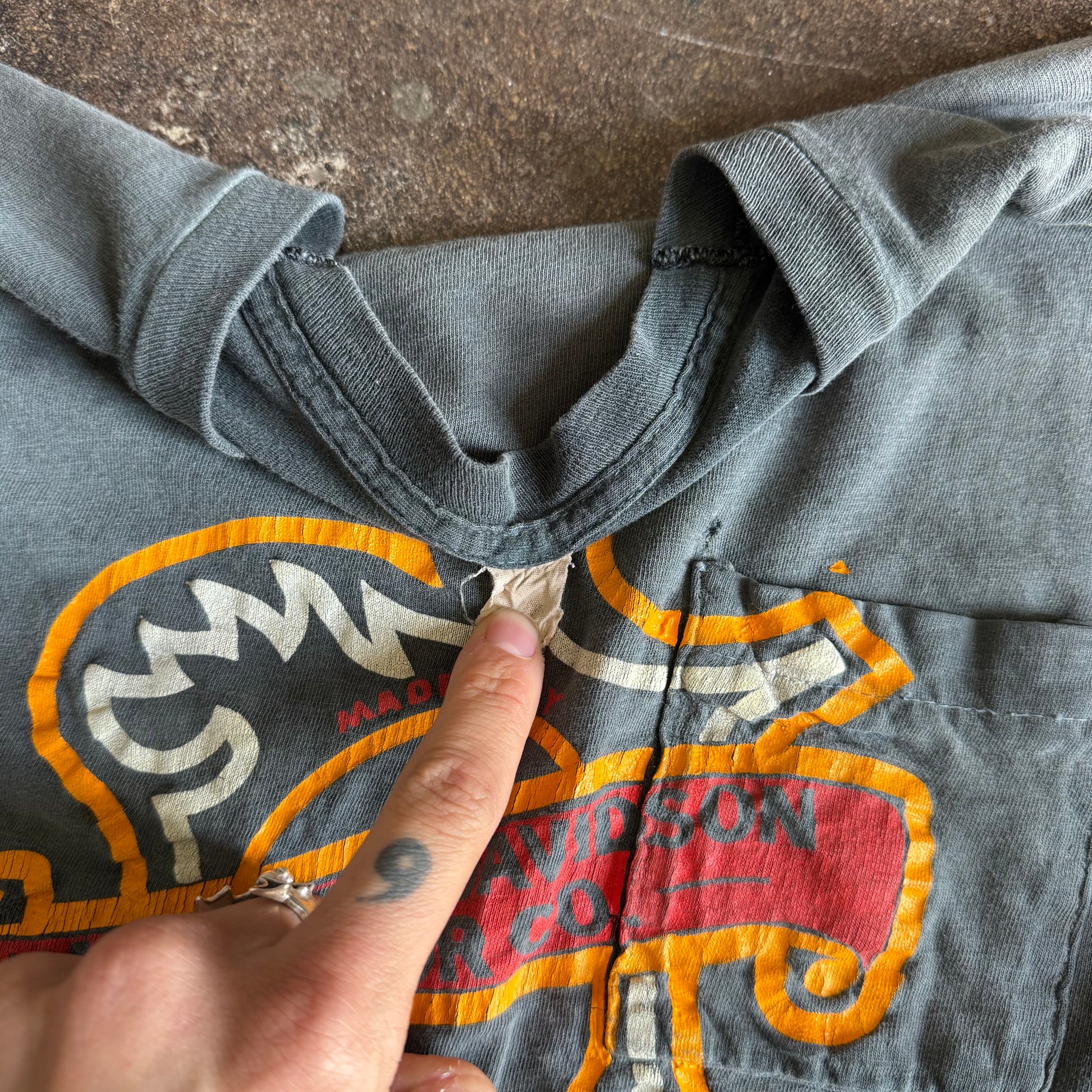 70’s Harley Logo Sun Faded Pocket Tee (L)