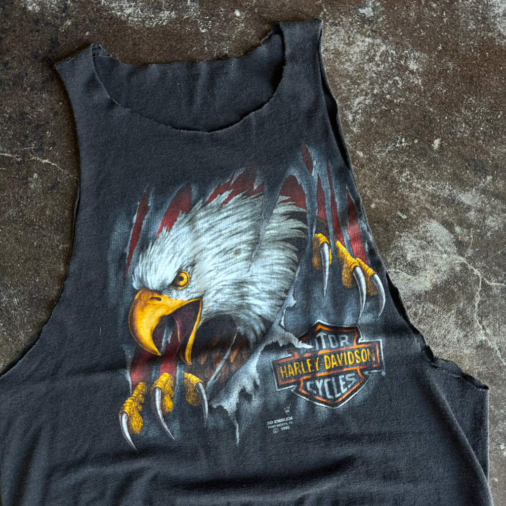 ‘90 Harley 3D Emblem Eagle Cut-Off Tank Top (L/XL)