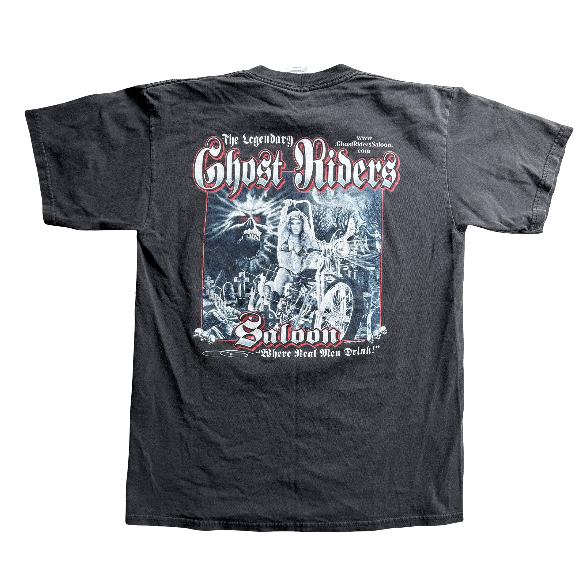 Y2K Ghost Riders Pocket Tee Biker Saloon Size M