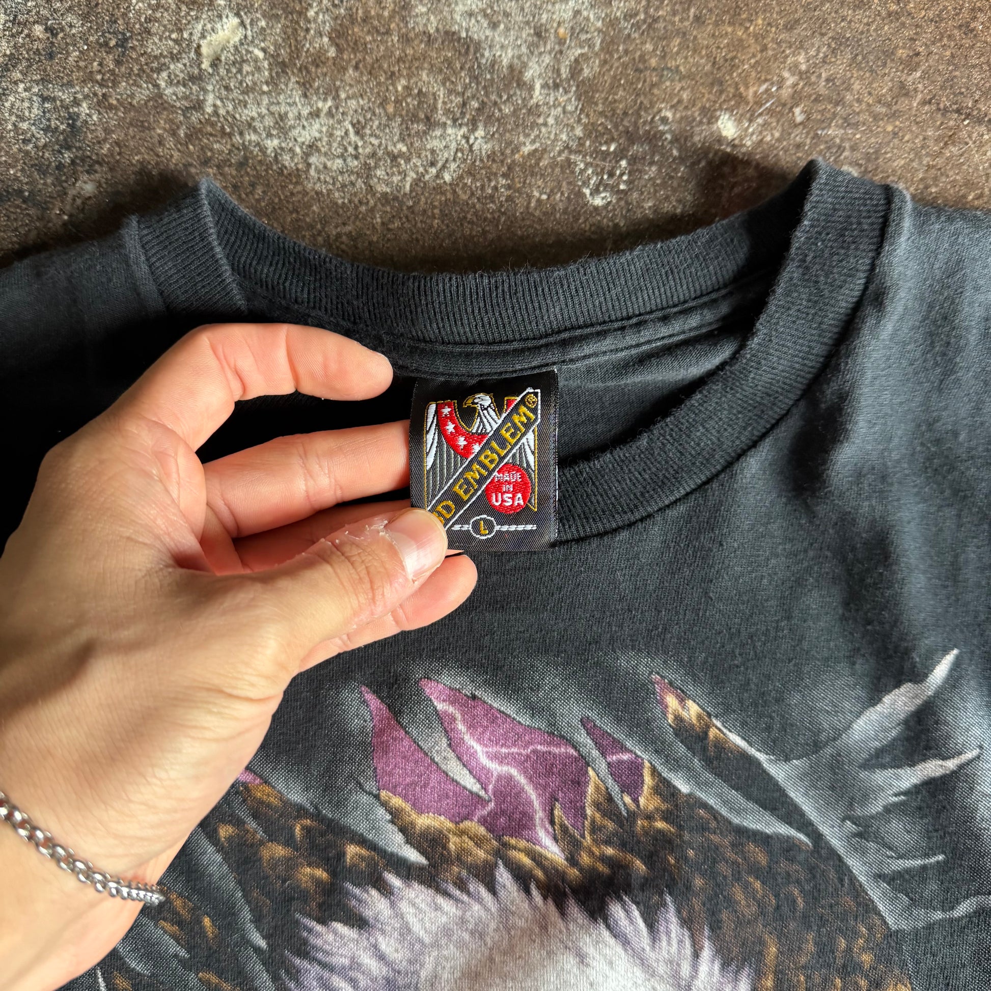 90’s Harley 3D Emblem Born Wild Real Steel Tee (L/XL)