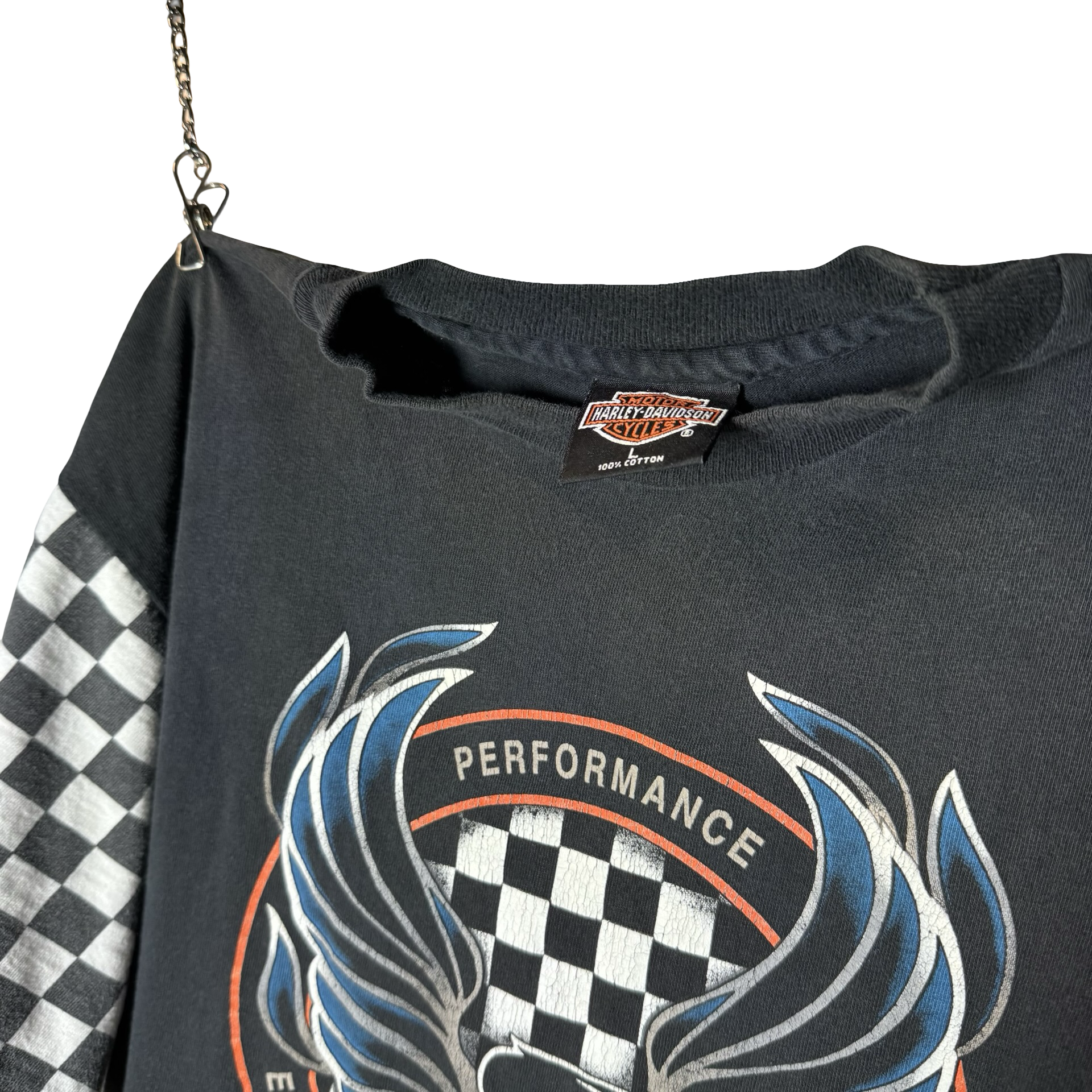 90’s Harley Checkered Sleeve Competition Tee Size L