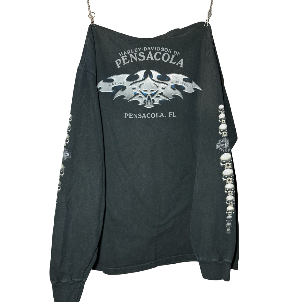 Y2K Harley Skull Pile Pocket Longsleeve Tee Size L