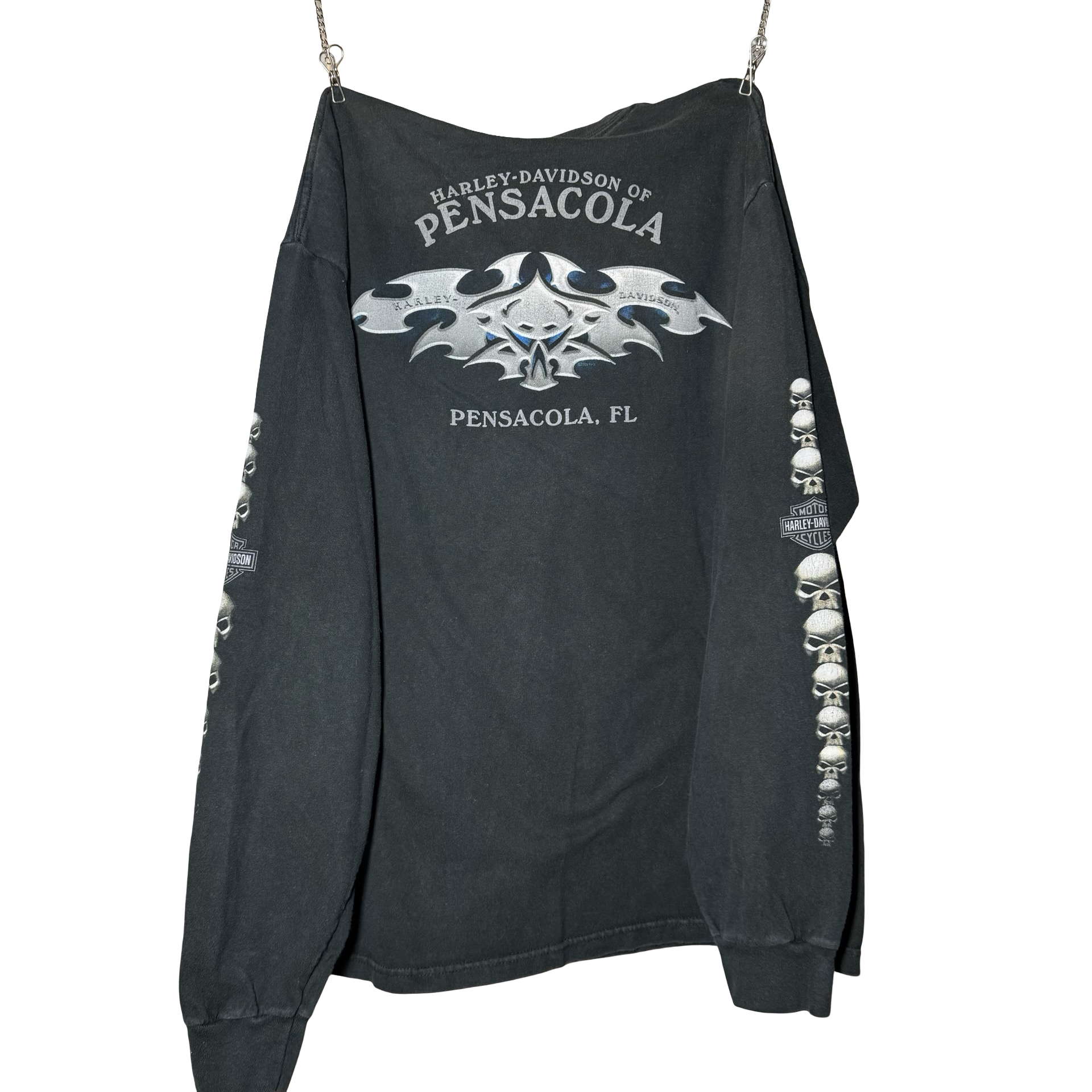 Y2K Harley Skull Pile Pocket Longsleeve Tee Size L
