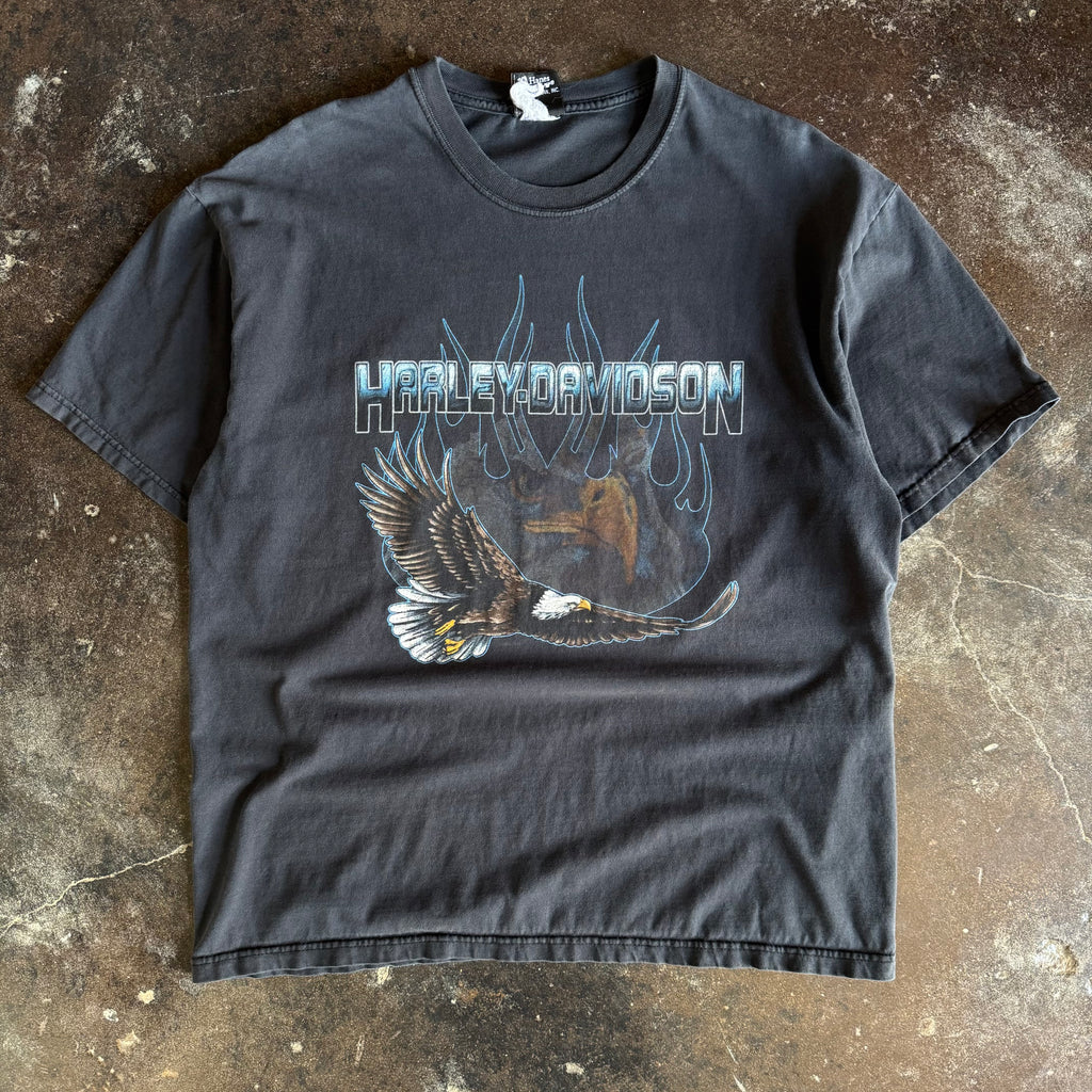 Y2K Harley Blue Flame Eagle Sun Faded Tee (XL)