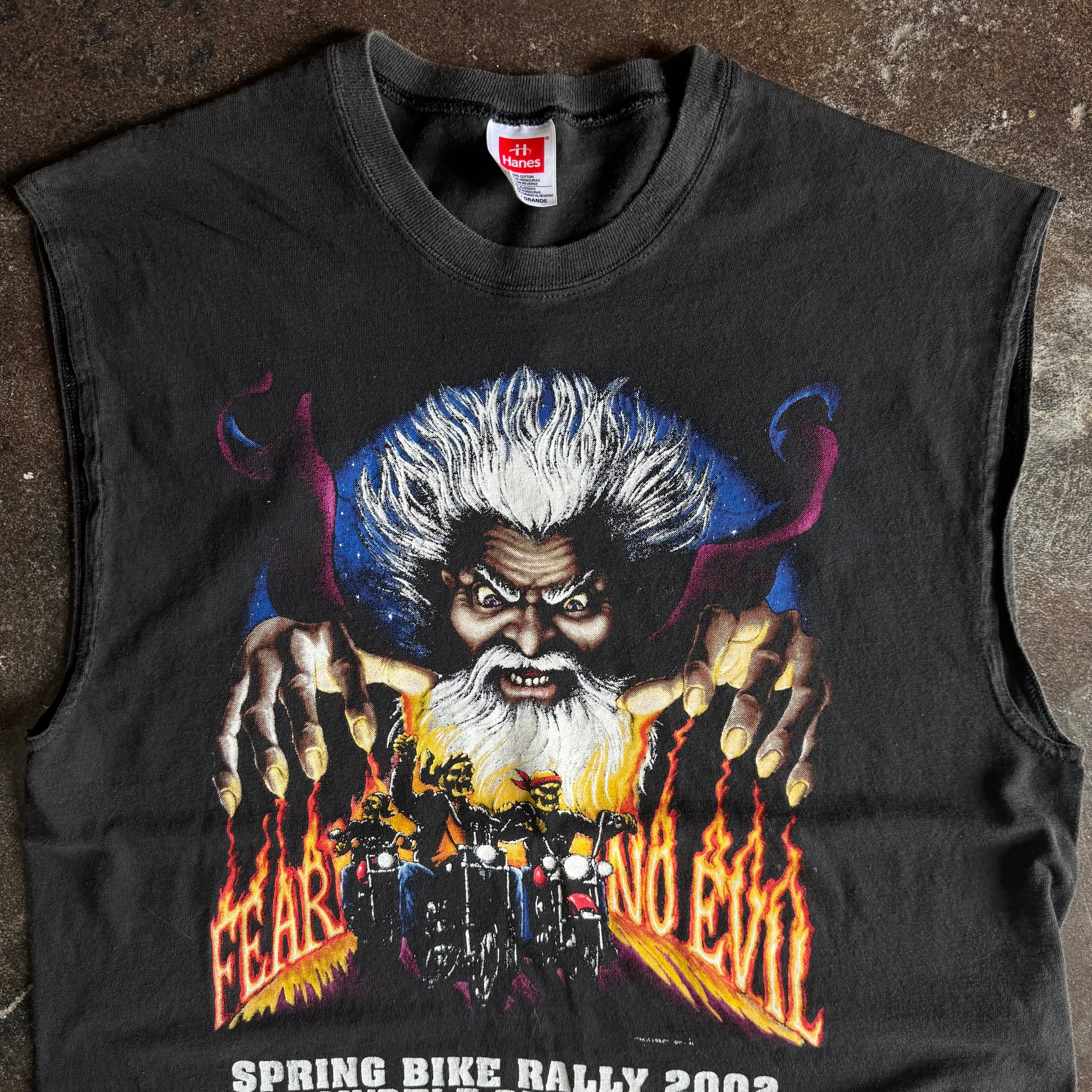 Y2K Fear No Evil Bike Rally Cutoff Tee (L)
