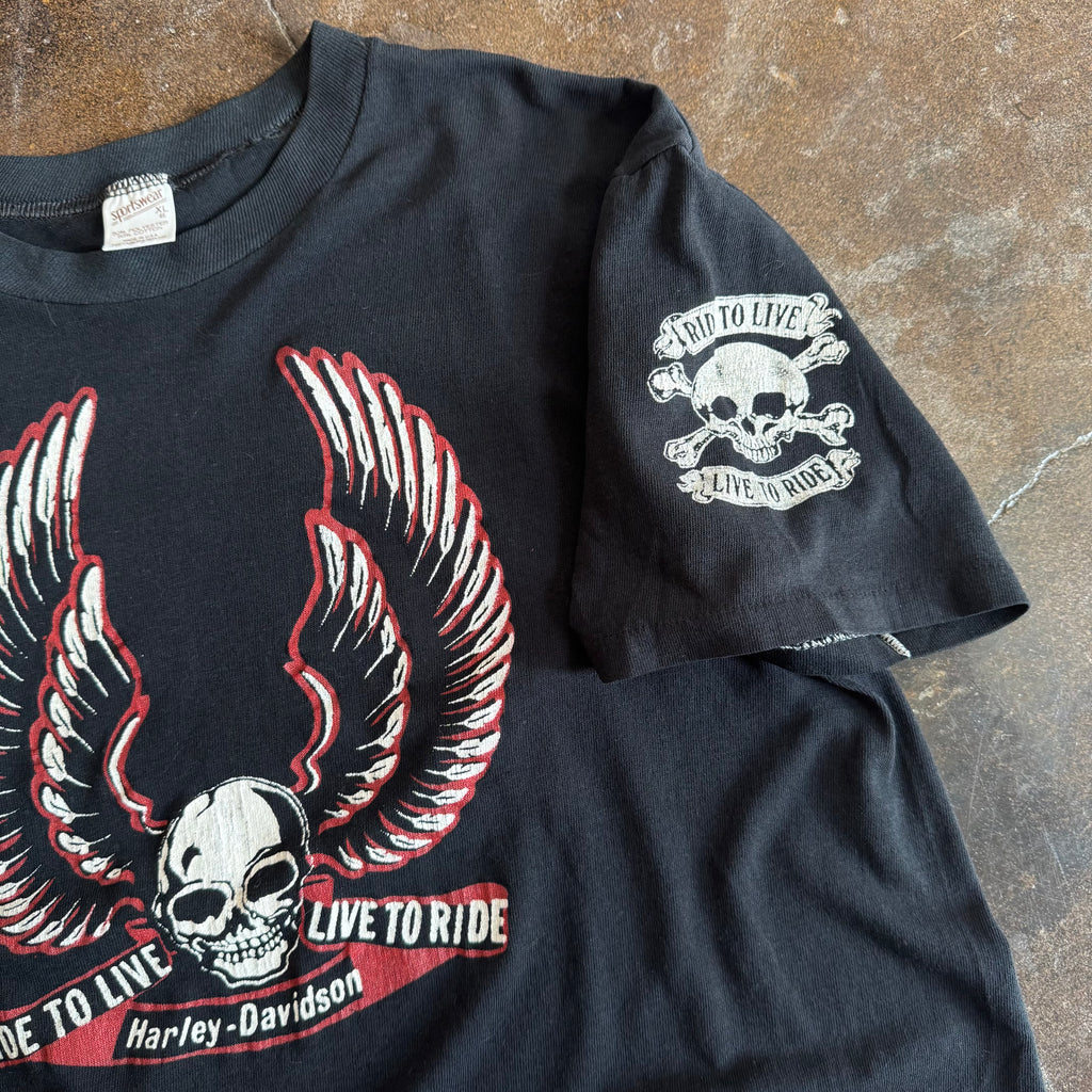 80’s Harley Wing Skull Ride to Live Tee (L)