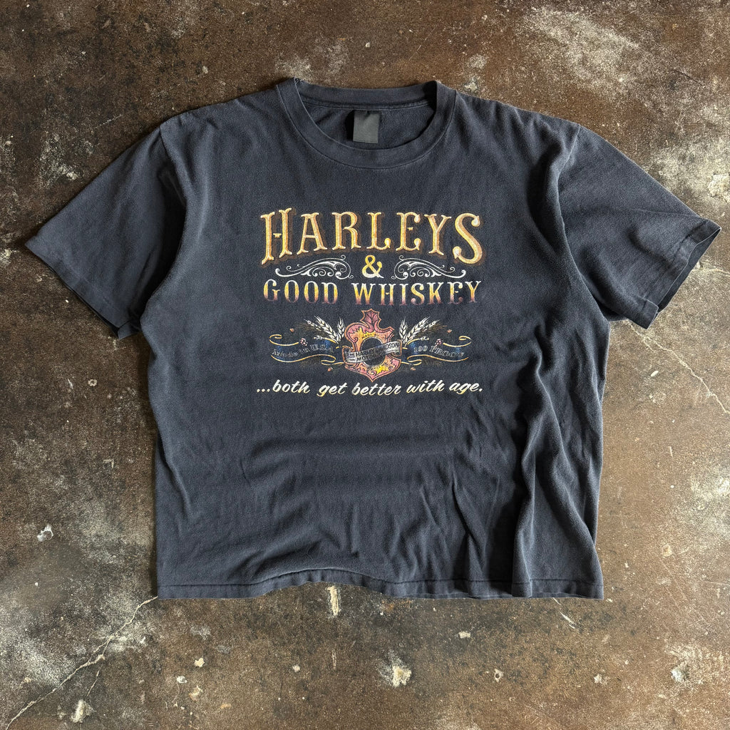 Vintage 1980s Harley-Davidson Harleys and Good Whiskey 3D Emblem t-shirt