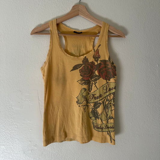 Y2K Women’s Harley Yellow Flowery Tank Top Size S