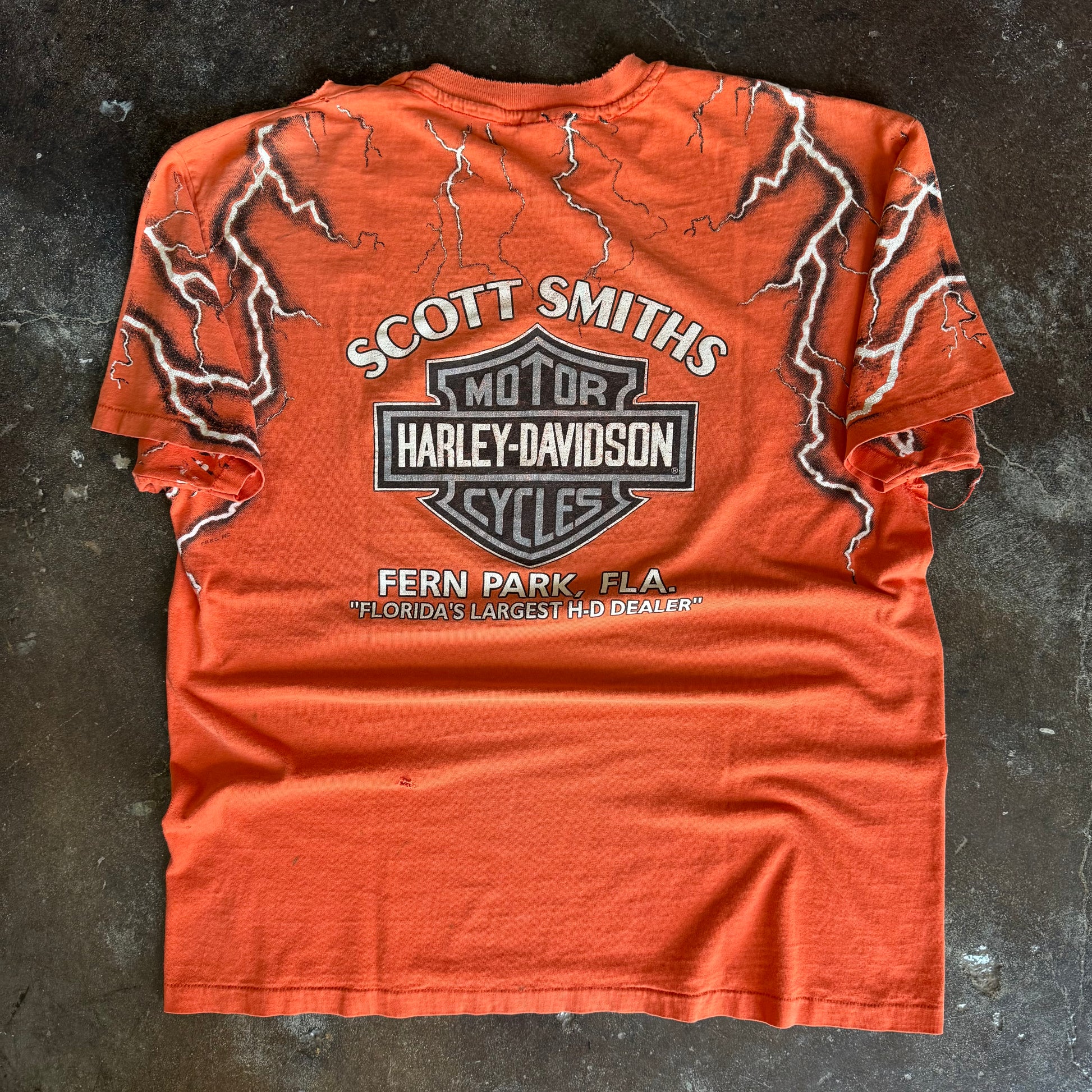 90's Harley Orange Lightning AOP Tee (XL)