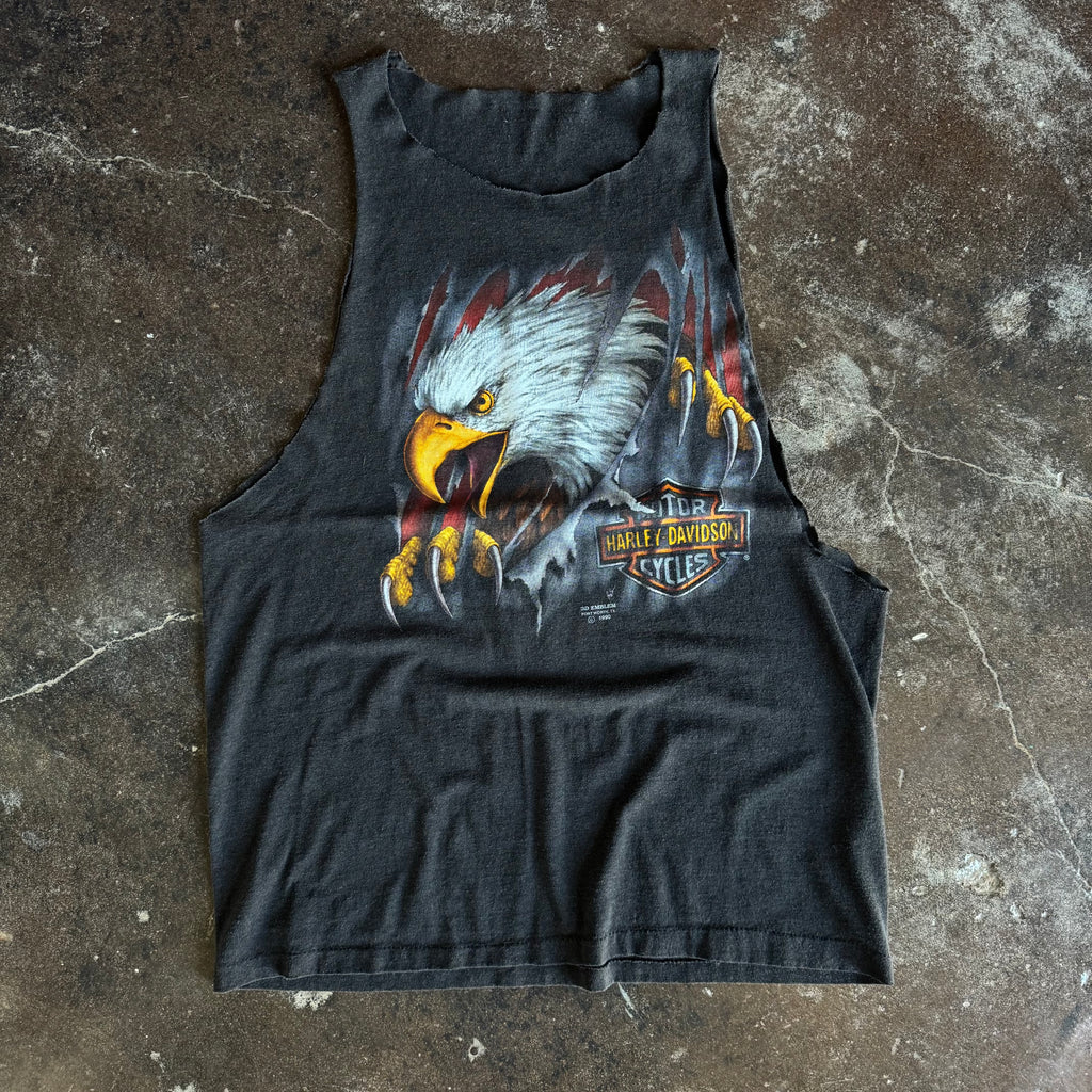 ‘90 Harley 3D Emblem Eagle Cut-Off Tank Top (L/XL)